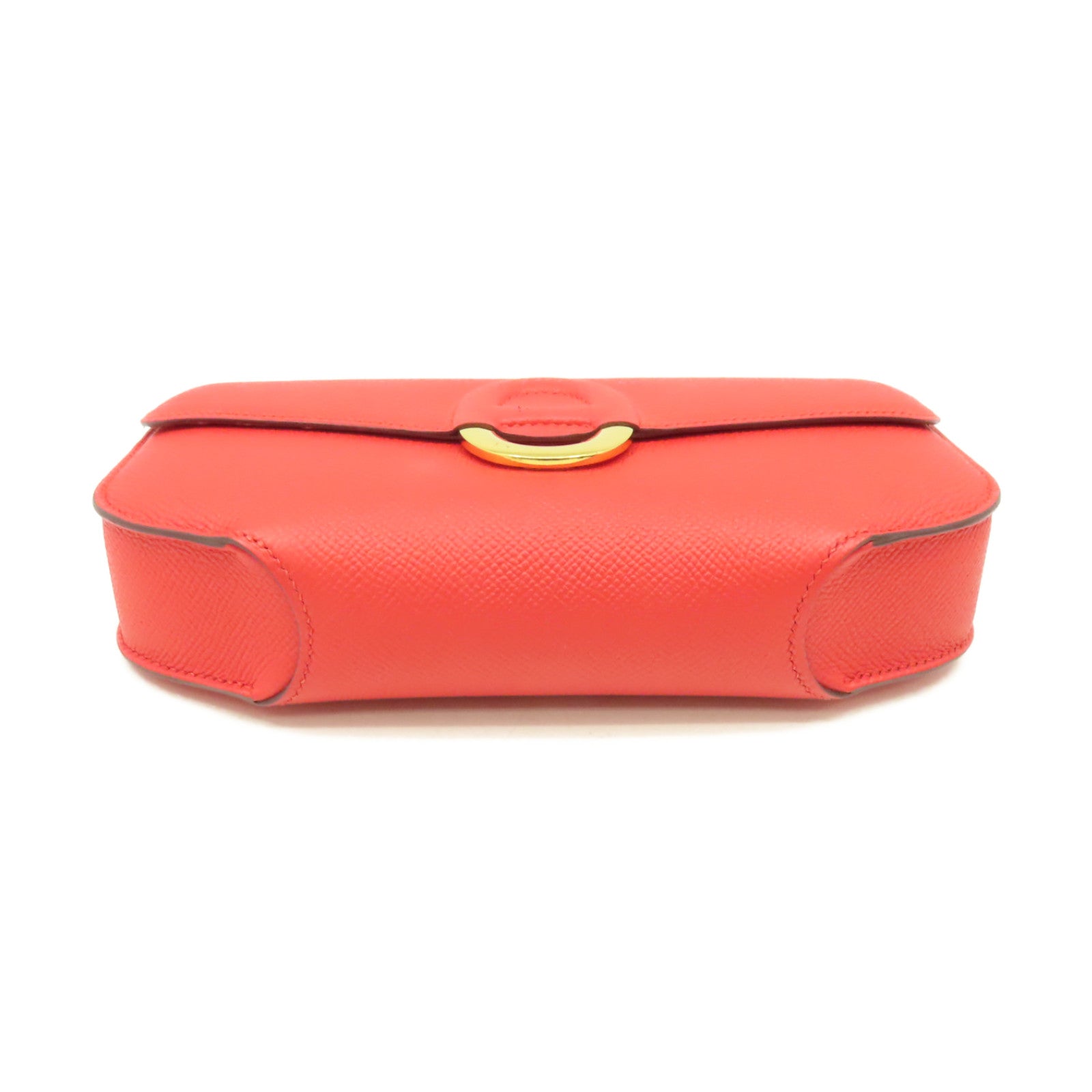 HERMES Epsom皮革Cherche Midi 22 Clutch Bag金扣手拿包Rouge Tomate番茄紅色
