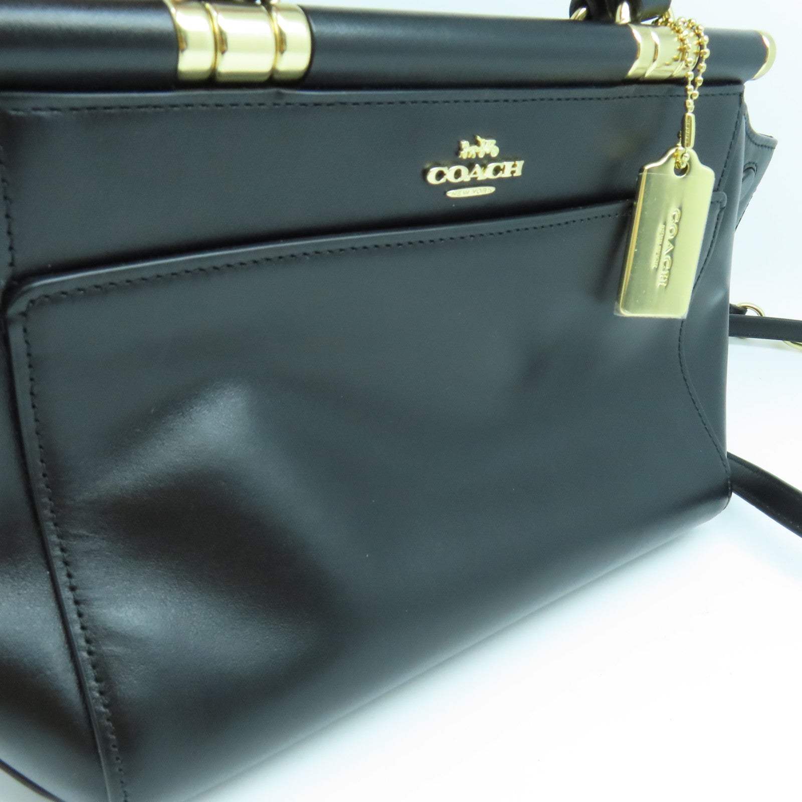 COACH 牛皮皮革2 Way Shoulder金扣手挽肩背兩用袋黑色