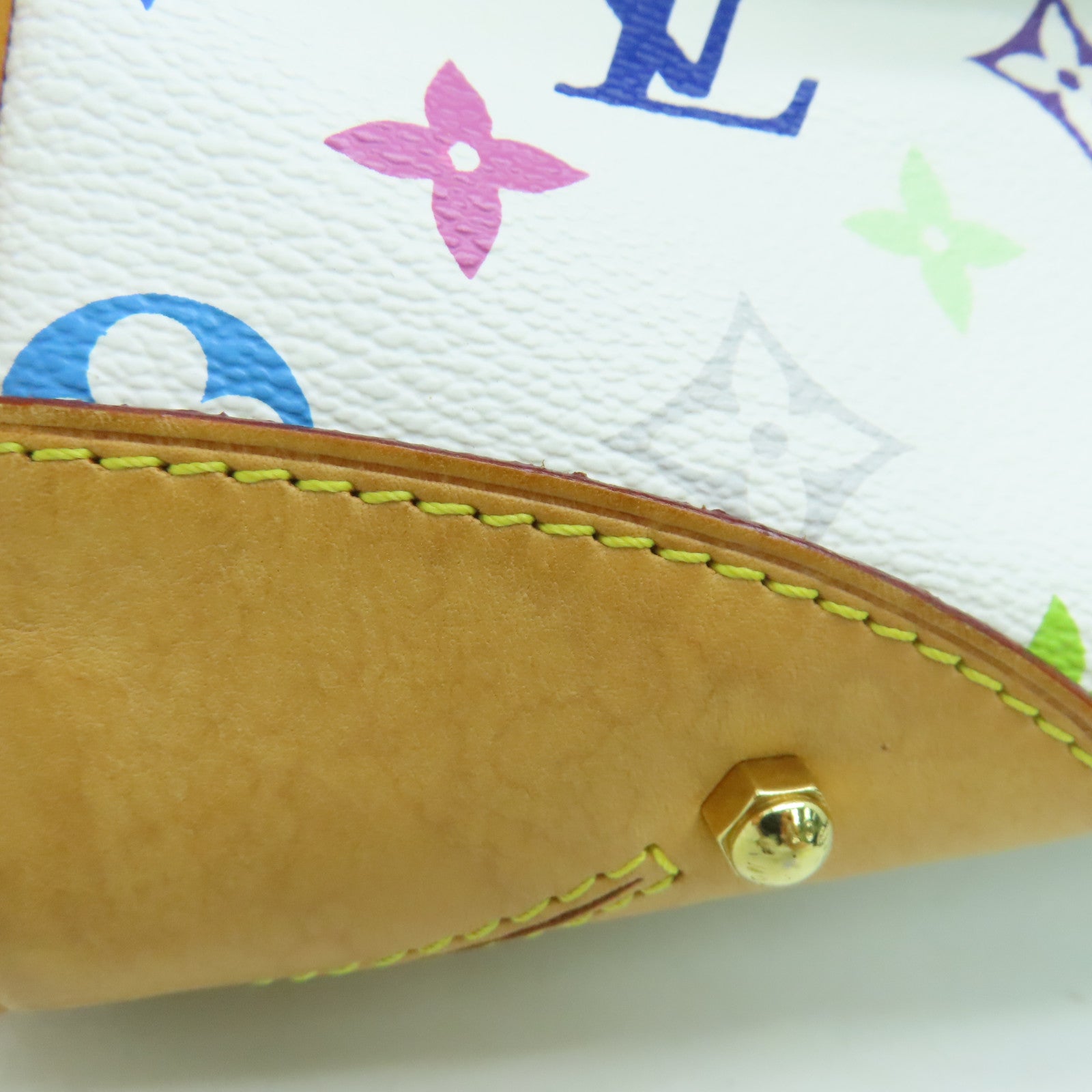LOUIS VUITTON Monogram Multicolore Claudia Handbag Gold Buckle Hand Bag White