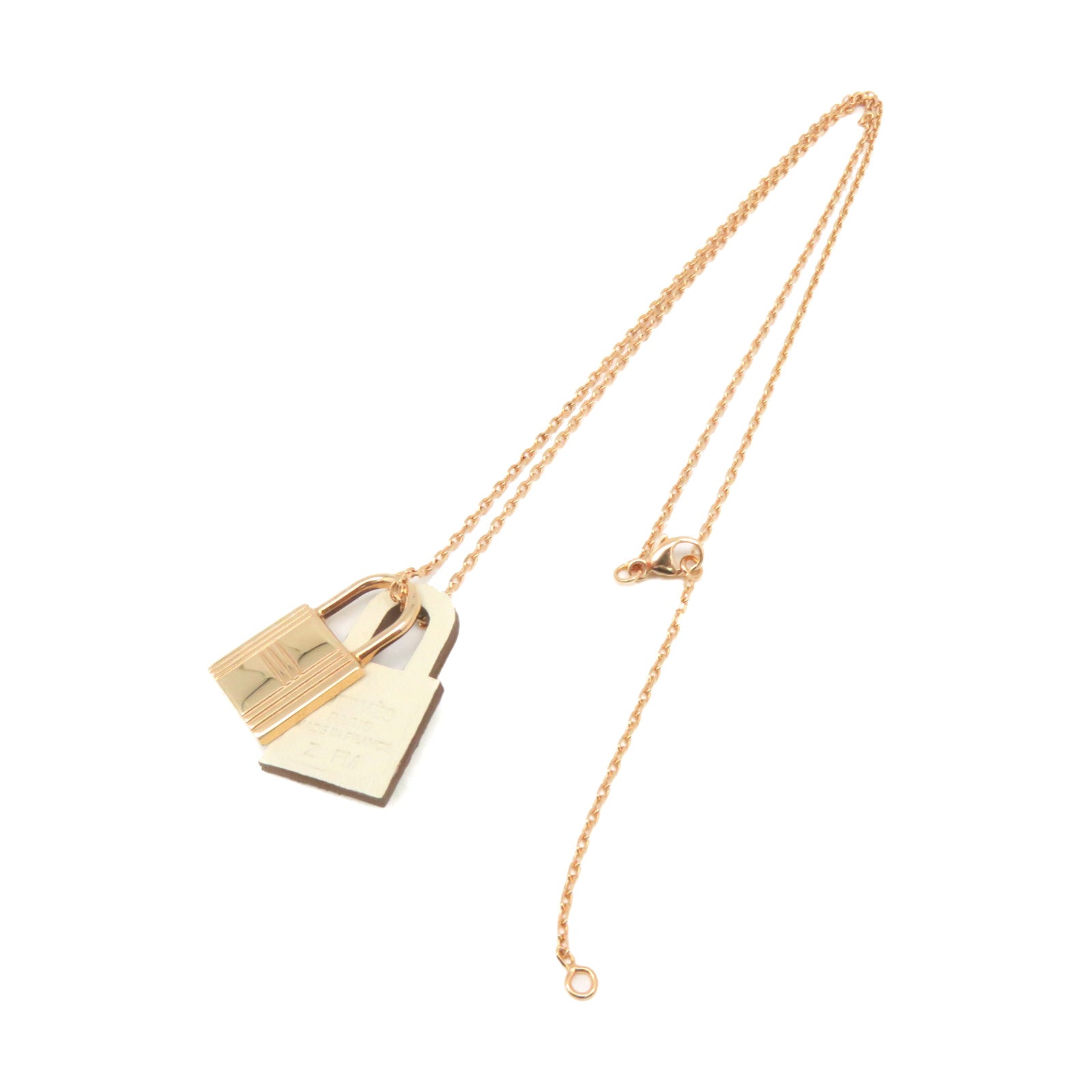 HERMES 金屬/Swift皮革O'Kelly Pendant Necklace項鏈白色