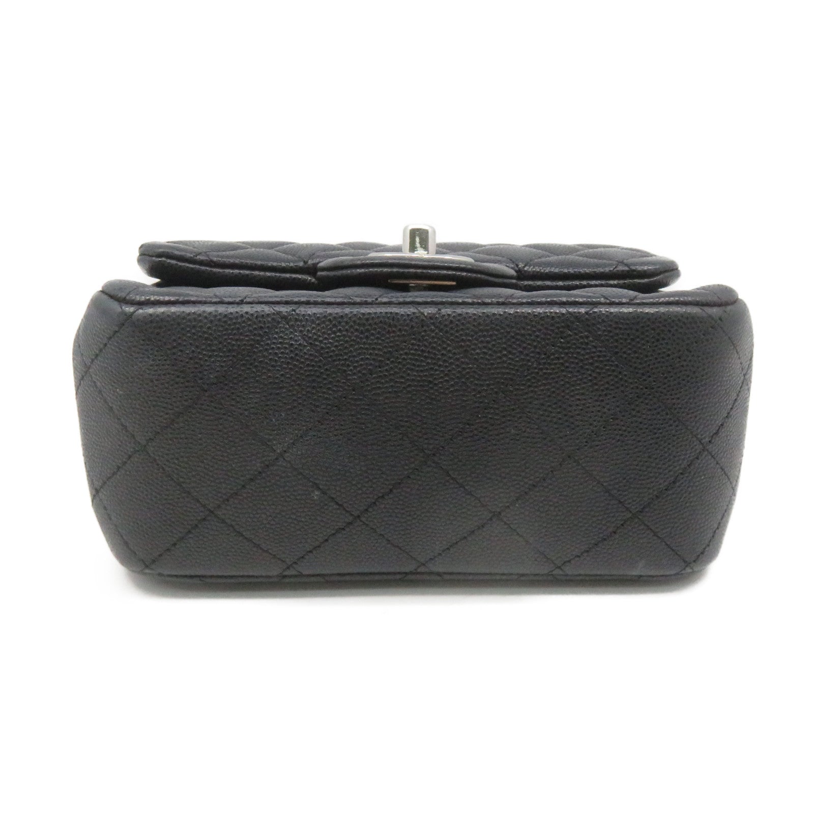 CHANEL 菱格Caviar皮革Chain Shoulder Bag銀扣鏈帶肩背袋碳灰色