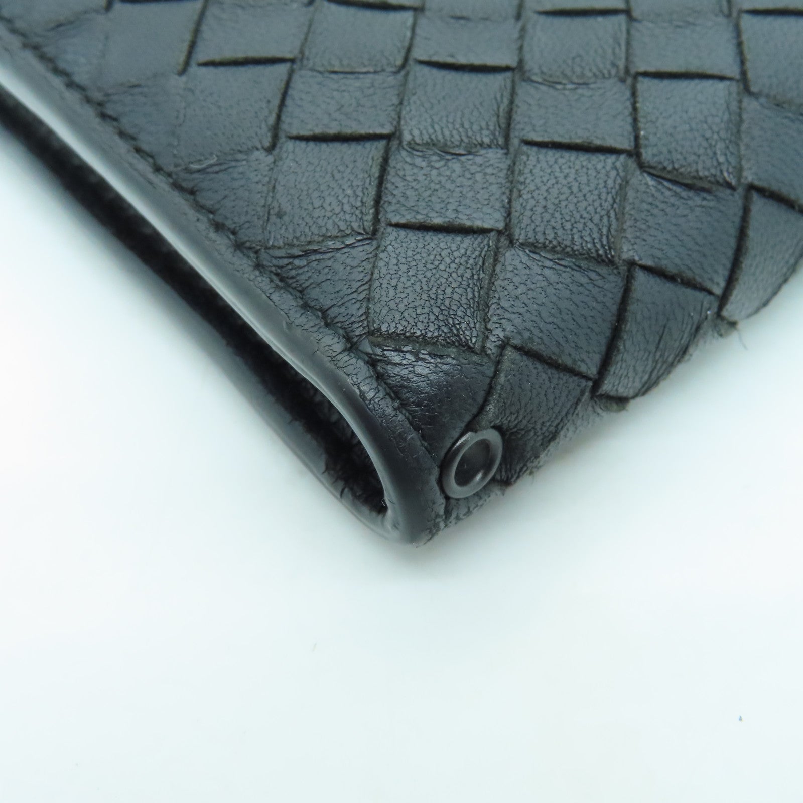BOTTEGA VENETA Textured Leather Long Wallet Silver Buckle Long Wallet Black