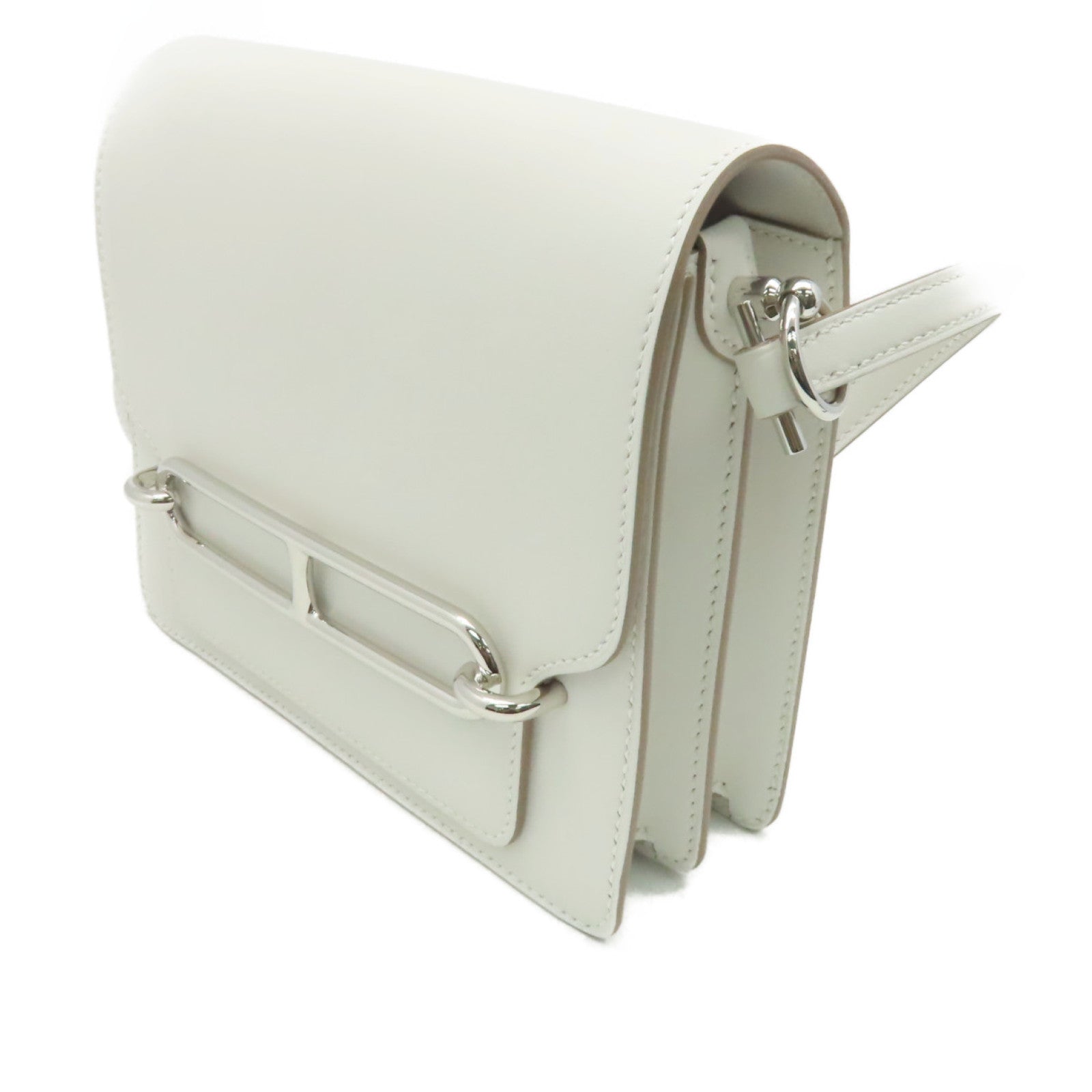 HERMES Evercolor皮革Mini Roulis Shoulder Bag銀扣肩背袋Gris Pale/奶灰色