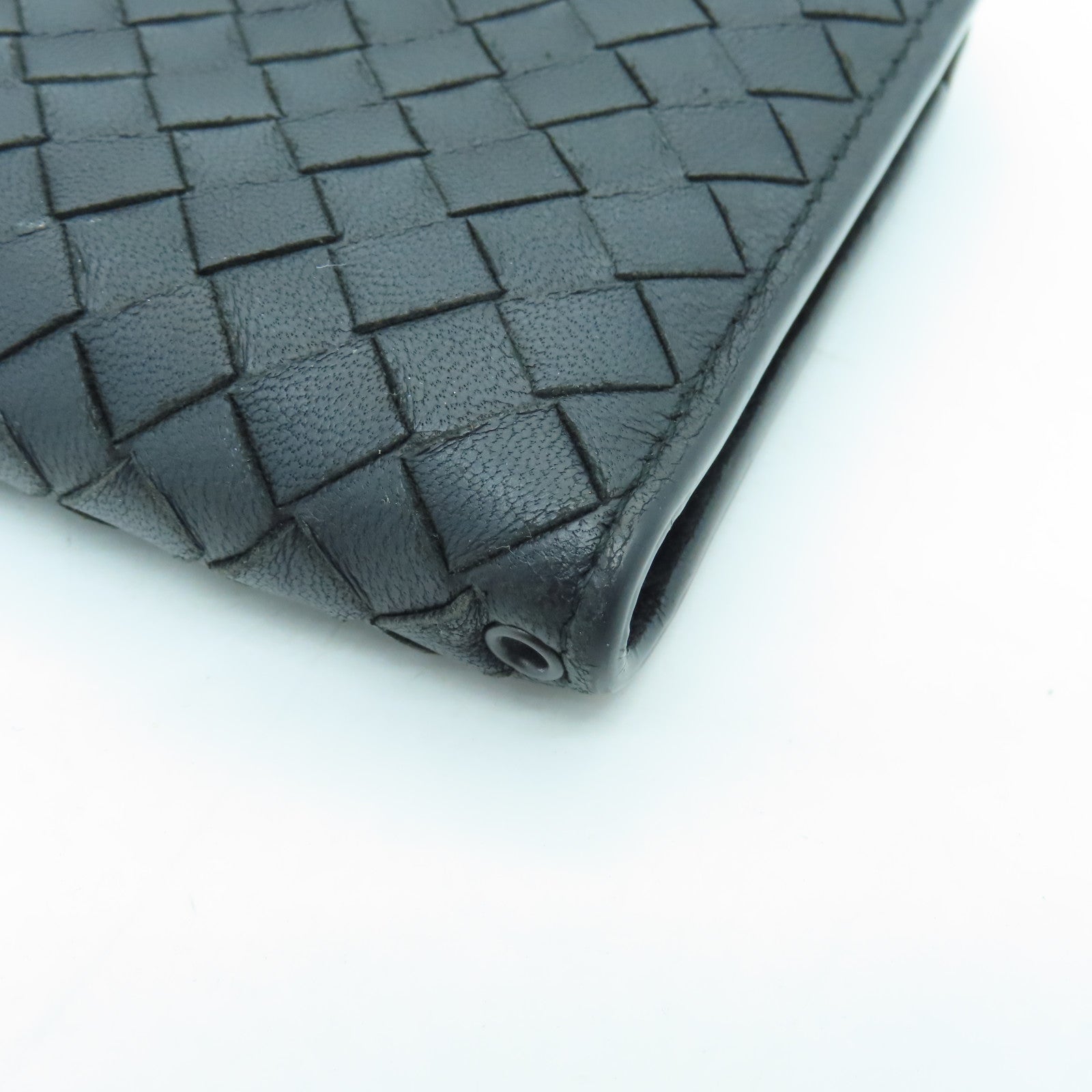 BOTTEGA VENETA Textured Leather Long Wallet Silver Buckle Long Wallet Black