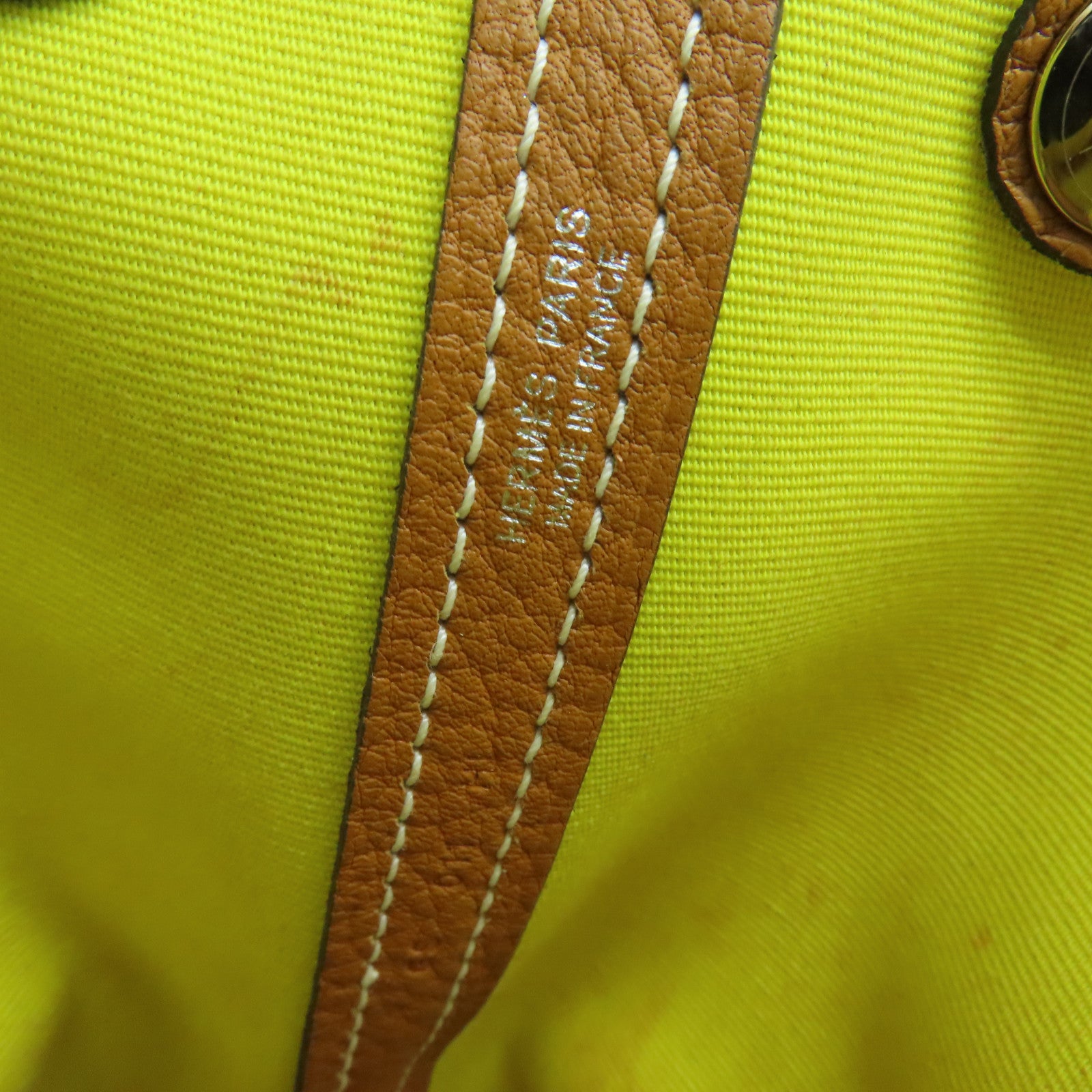 HERMES Canvas Garden Party TPM Silver Buckle Hand Bag Yellow