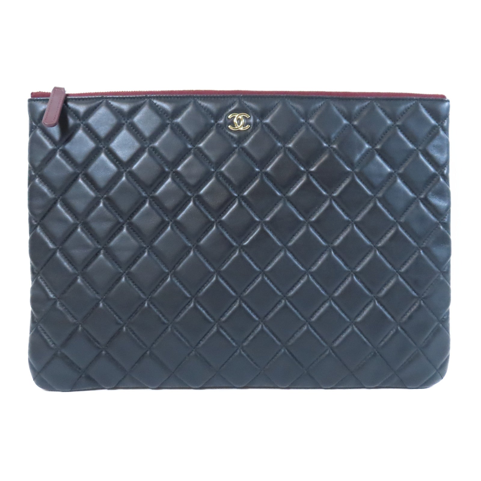 CHANEL 菱格羊皮皮革Clutch Bag金扣手拿包黑色