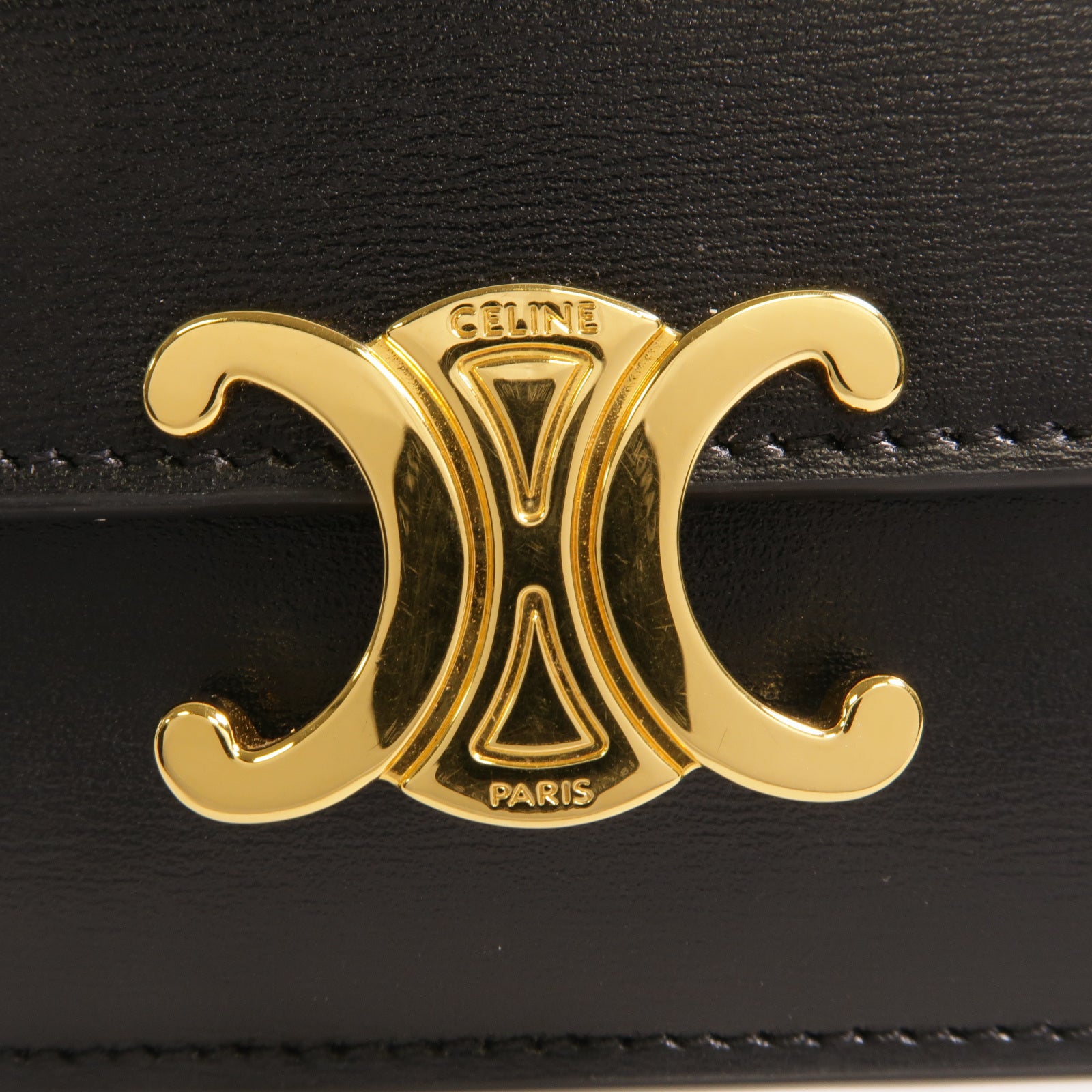 CELINE 牛皮皮革Triomphe Card Holder金扣卡片套黑色