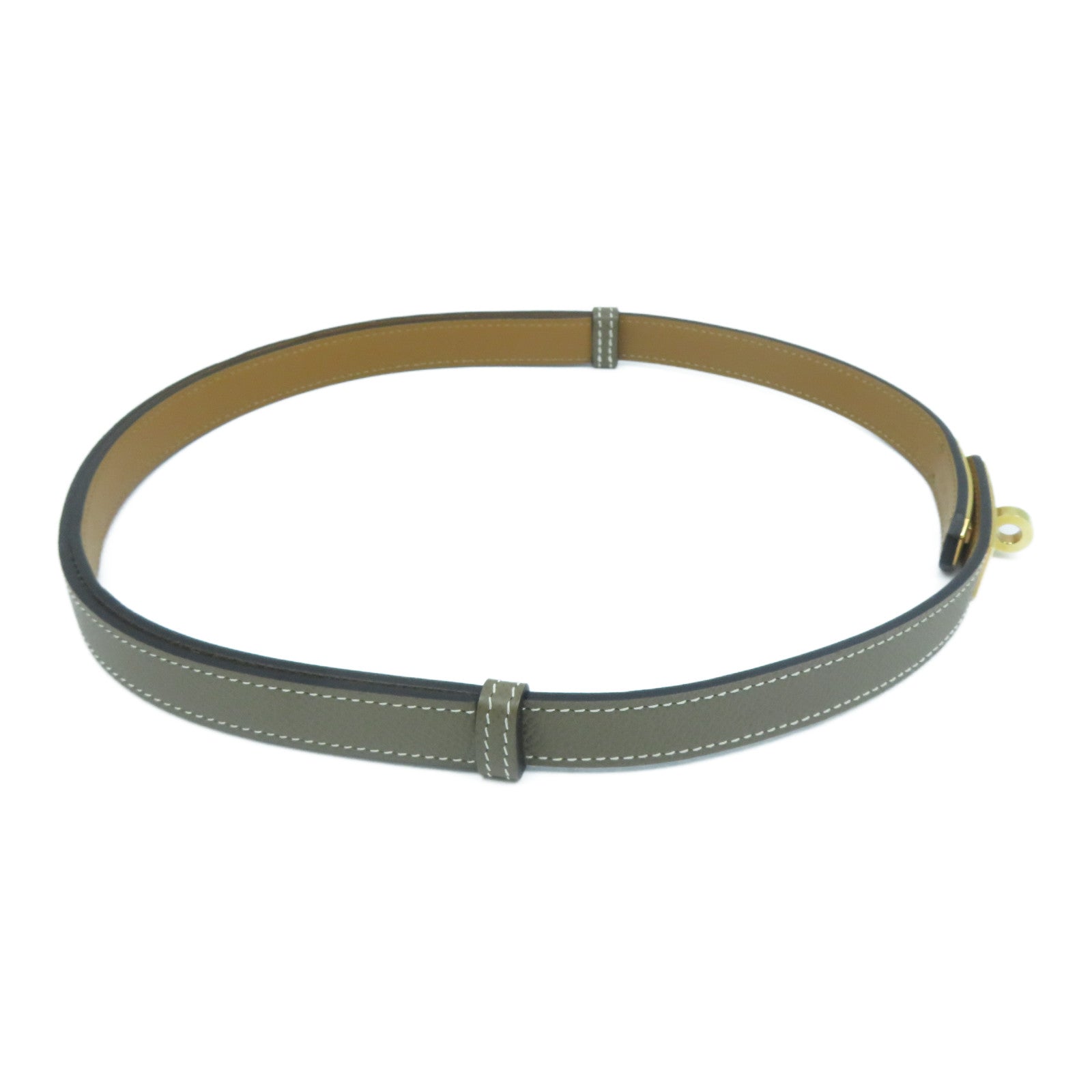 HERMES Epsom皮革Kelly Belt金扣皮帶Etoupe大象灰色