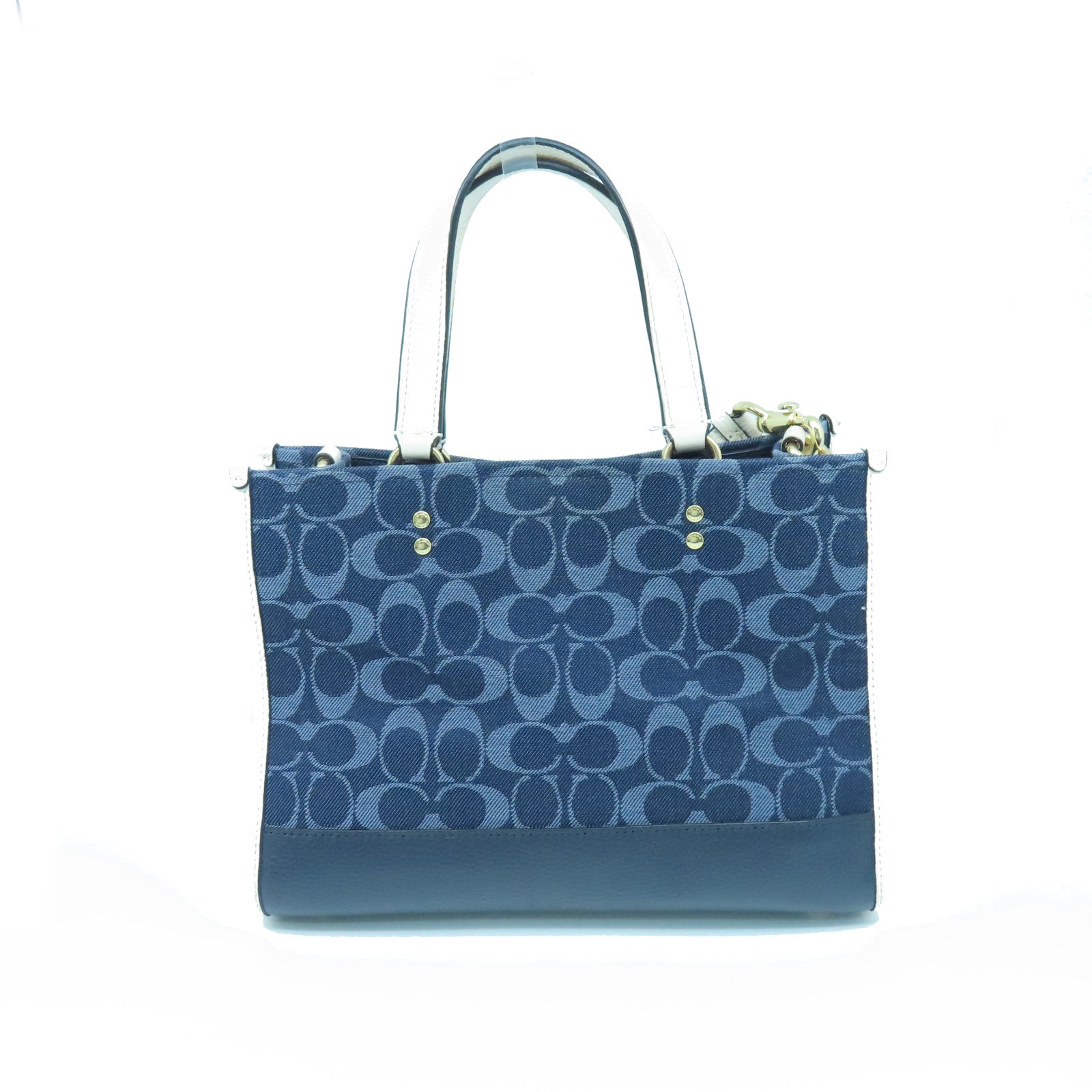 COACH Canvas 2 Way Shoulder Gold Buckle Handle Shoulder Backpack Dark Blue/White
