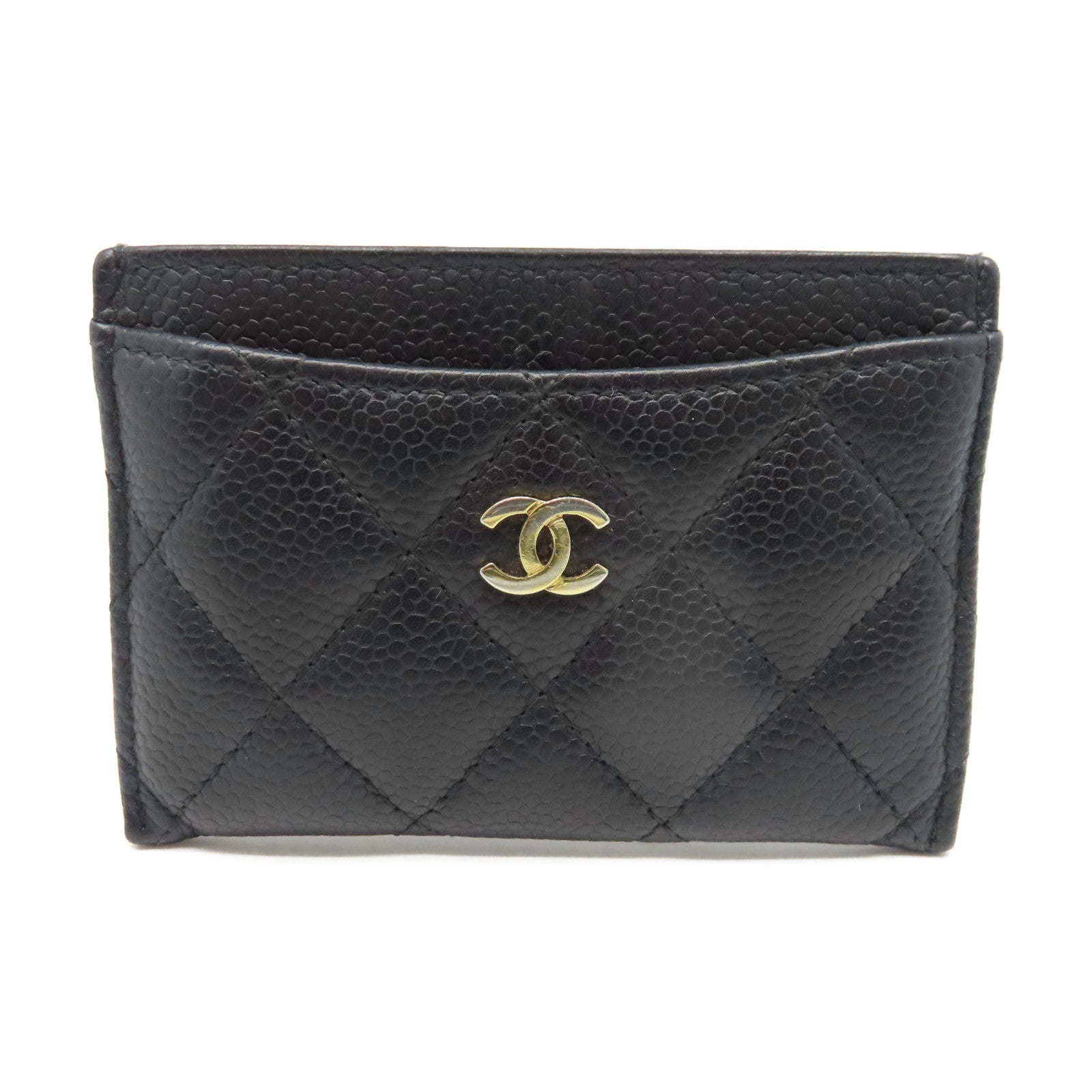CHANEL 菱格牛皮皮革Card Case金扣卡片套黑色