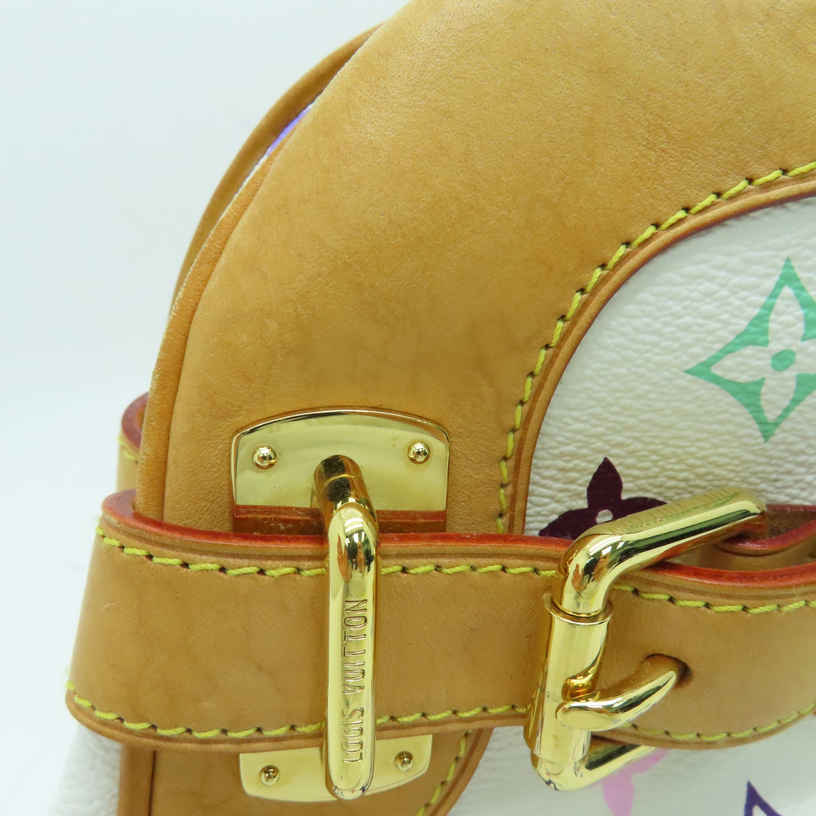 LOUIS VUITTON Monogram Multicolore Claudia Handbag Gold Buckle Hand Bag White