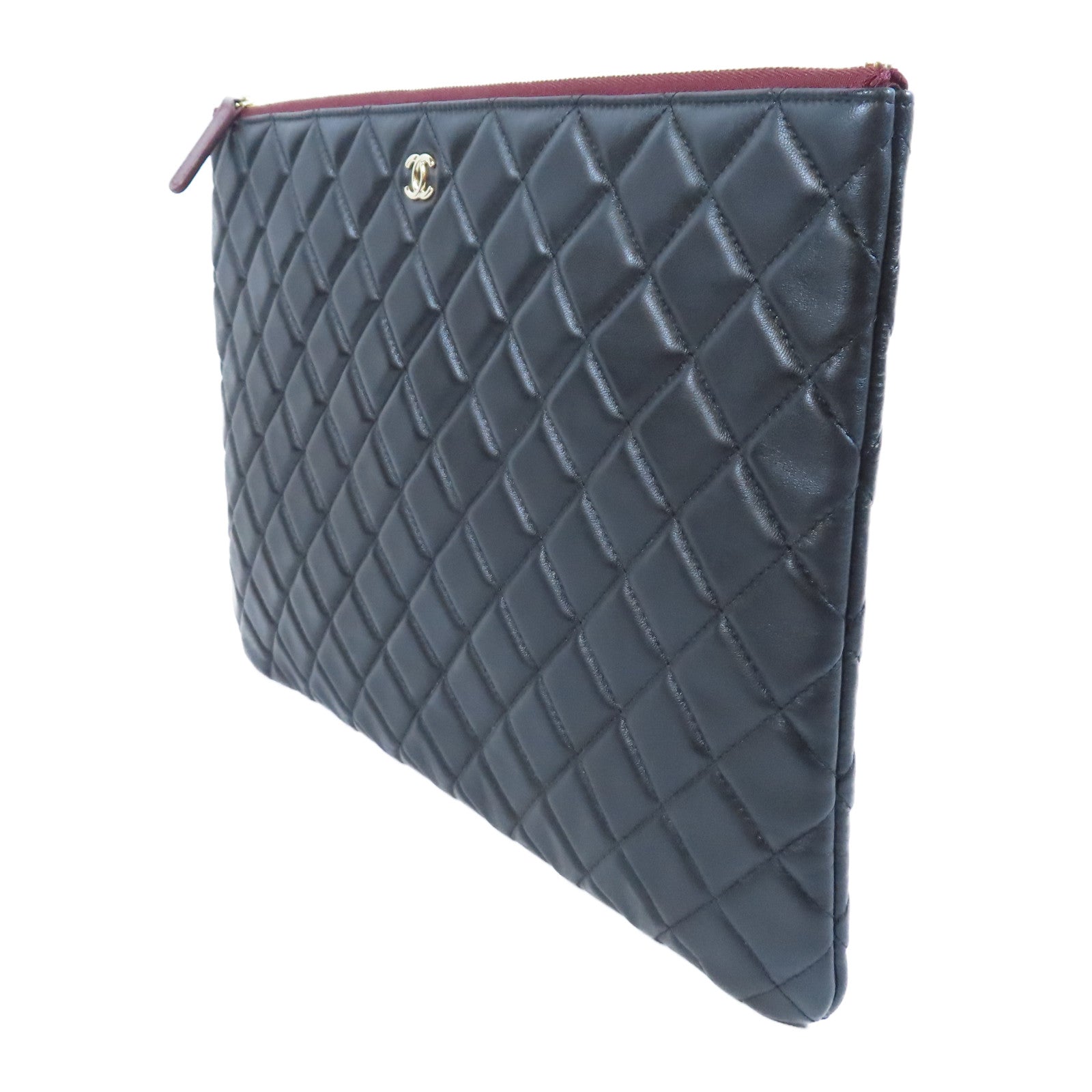 CHANEL 菱格羊皮皮革Clutch Bag金扣手拿包黑色