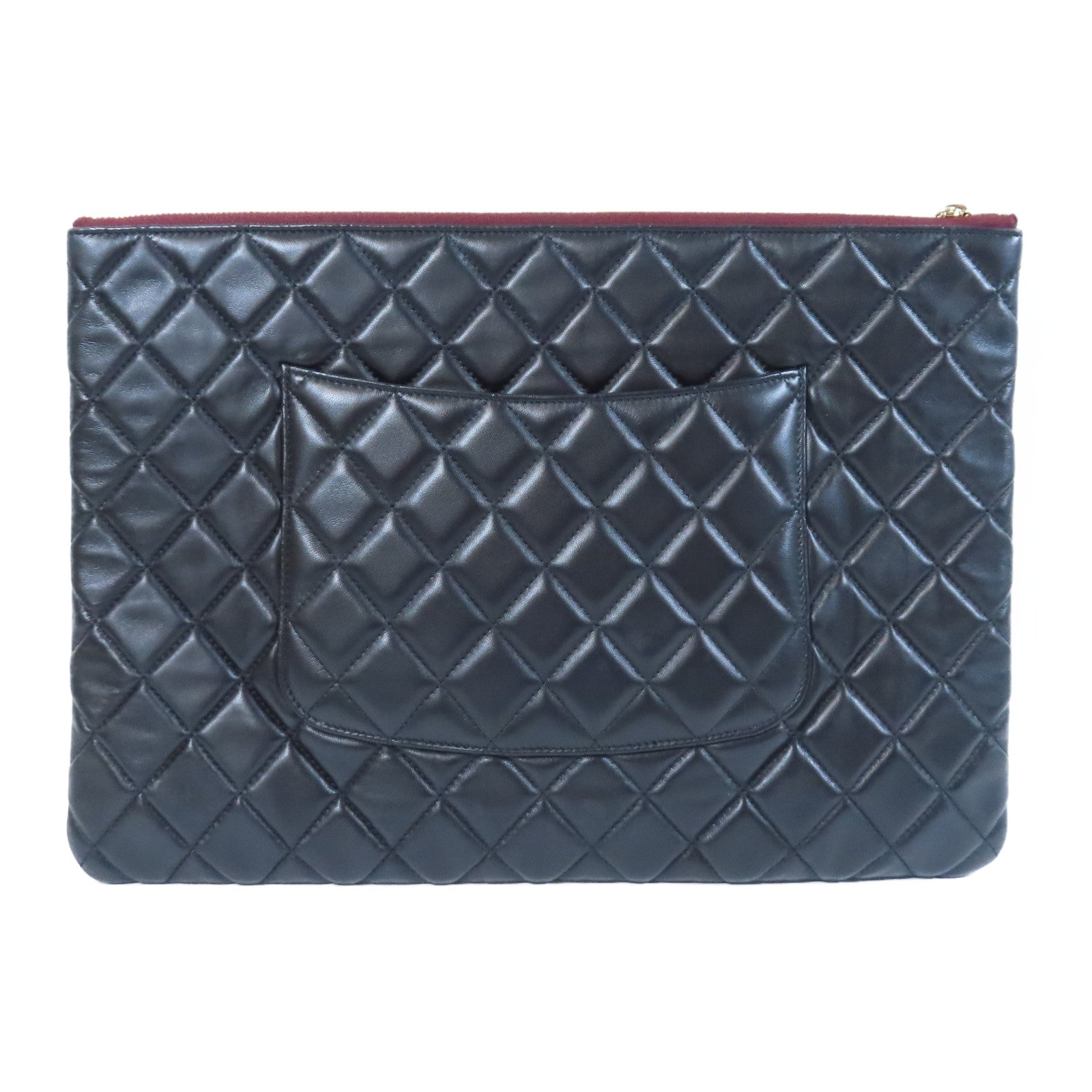 CHANEL 菱格羊皮皮革Clutch Bag金扣手拿包黑色