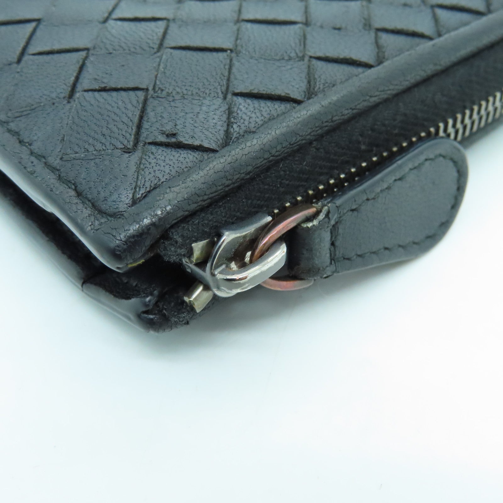 BOTTEGA VENETA Textured Leather Long Wallet Silver Buckle Long Wallet Black