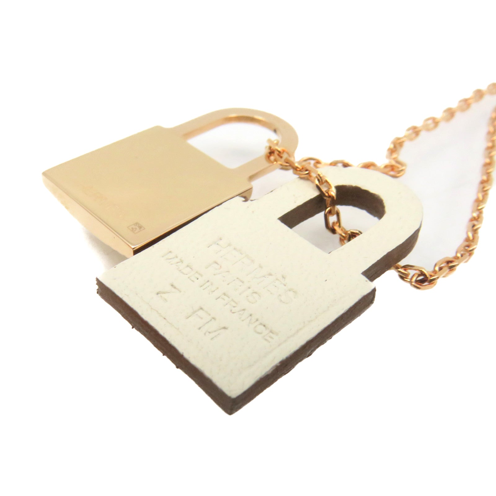 HERMES 金屬/Swift皮革O'Kelly Pendant Necklace項鏈白色