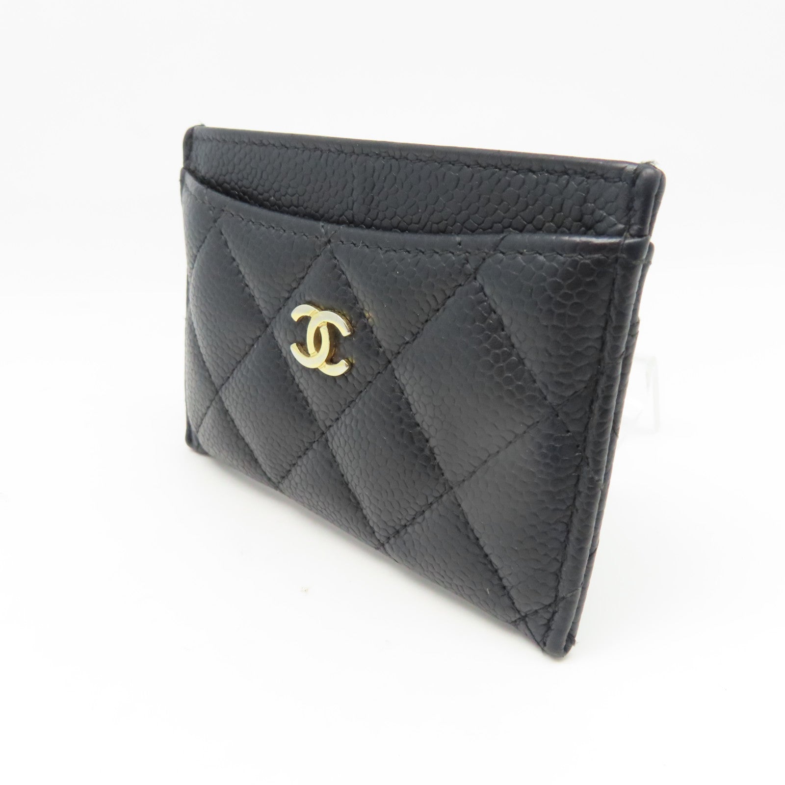 CHANEL 菱格牛皮皮革Card Case金扣卡片套黑色