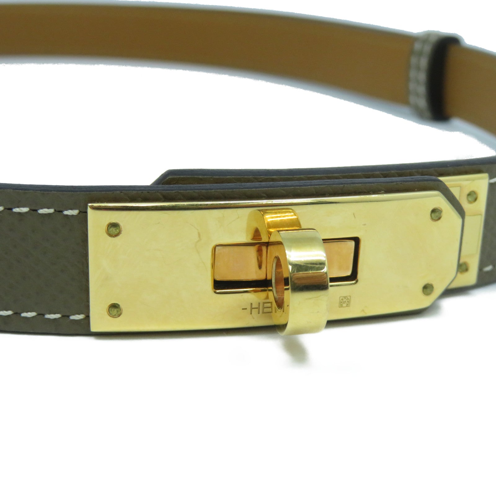 HERMES Epsom皮革Kelly Belt金扣皮帶Etoupe大象灰色