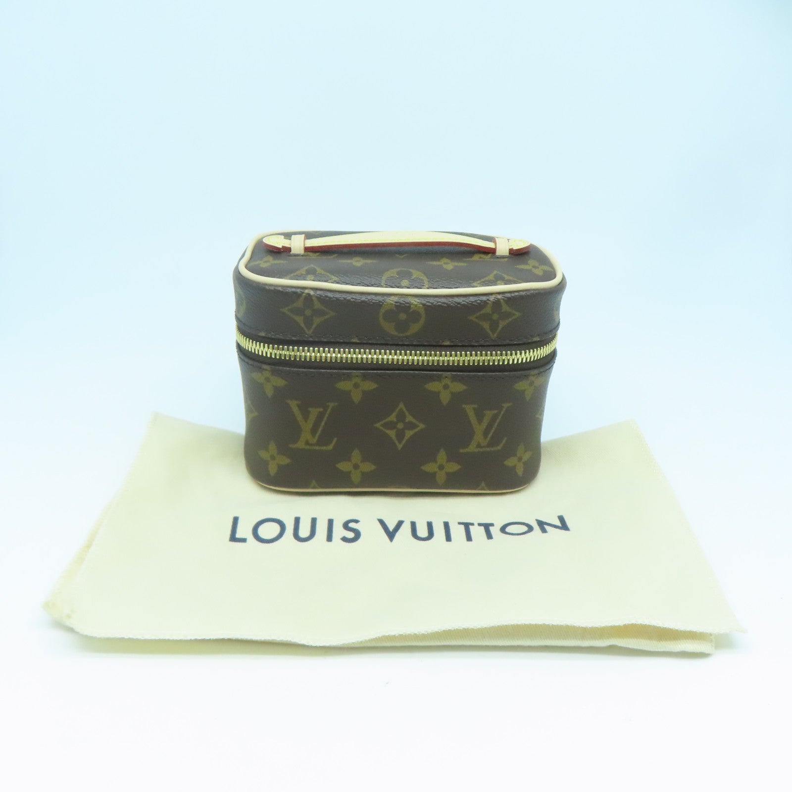 LOUIS VUITTON Monogram Nice Nano金扣化妝袋啡色