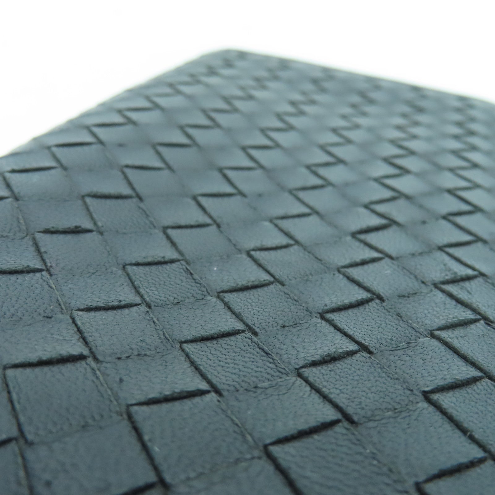 BOTTEGA VENETA Textured Leather Long Wallet Silver Buckle Long Wallet Black
