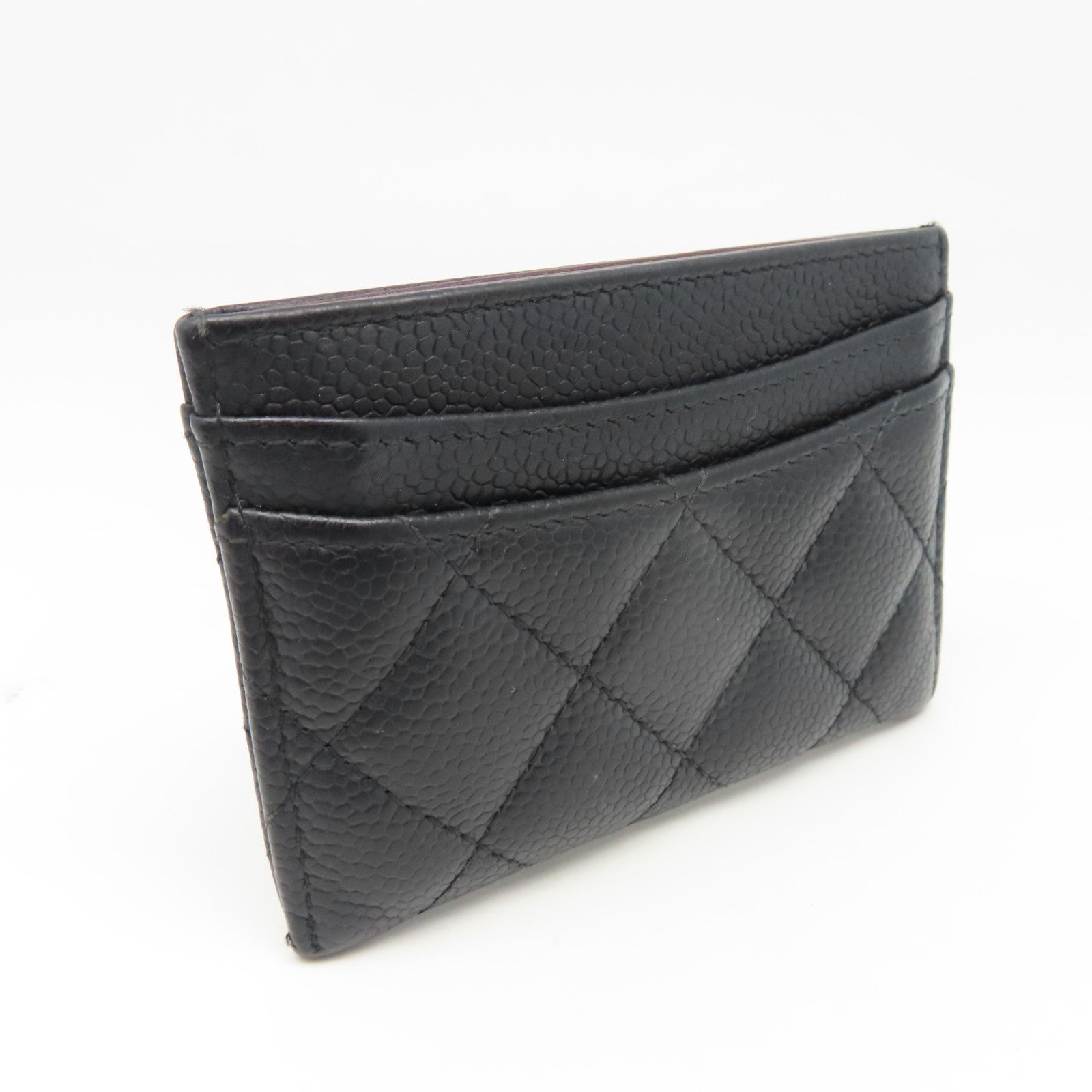 CHANEL 菱格牛皮皮革Card Case金扣卡片套黑色