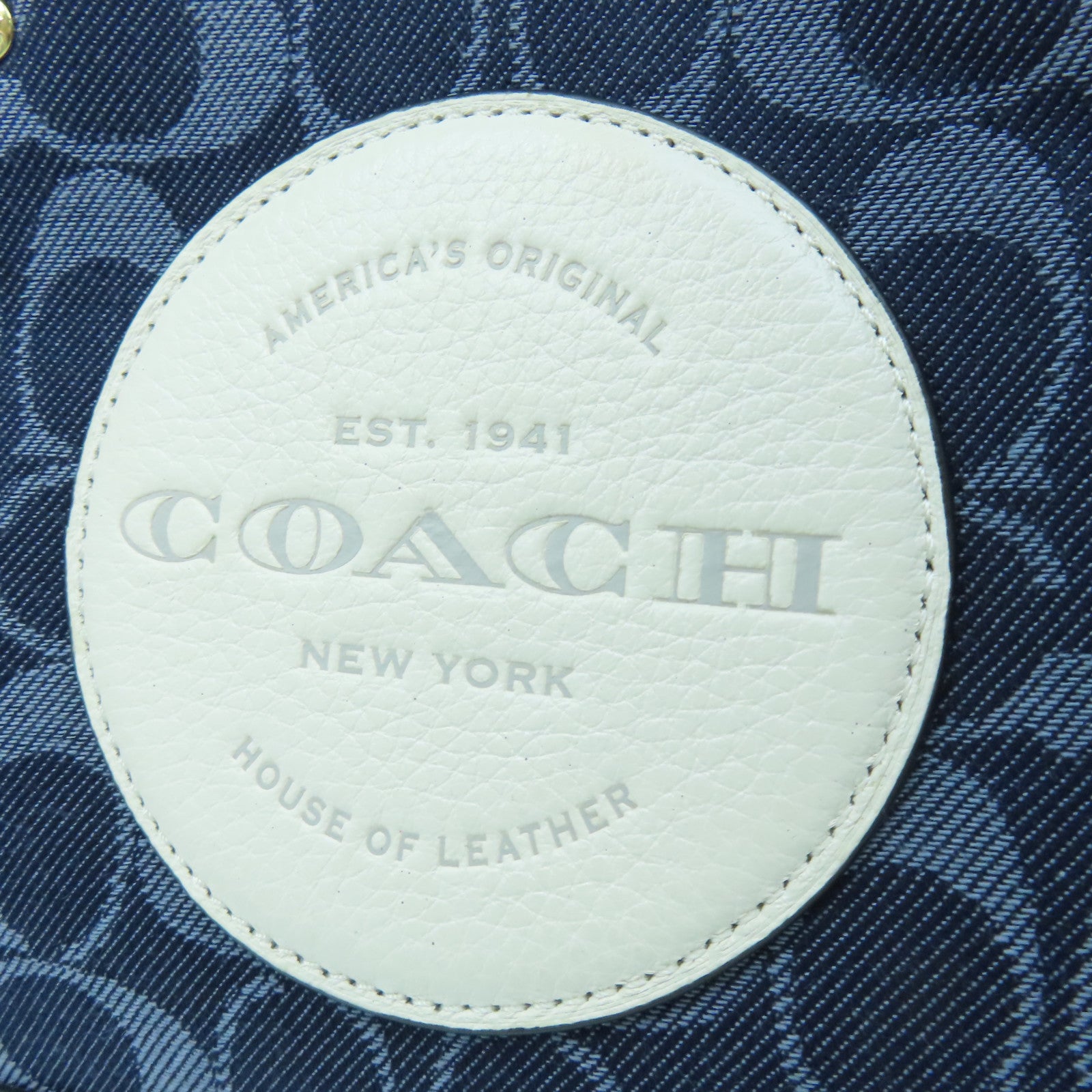 COACH Canvas 2 Way Shoulder Gold Buckle Handle Shoulder Backpack Dark Blue/White