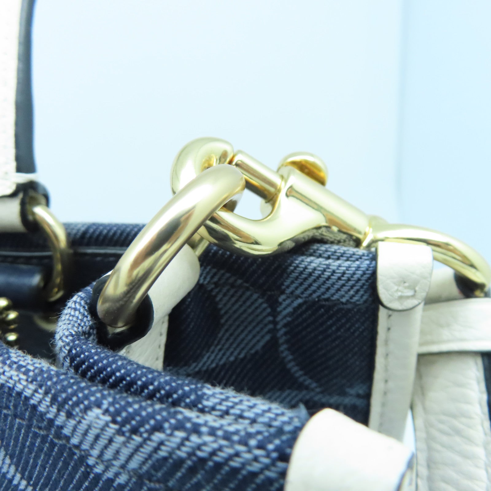 COACH Canvas 2 Way Shoulder Gold Buckle Handle Shoulder Backpack Dark Blue/White