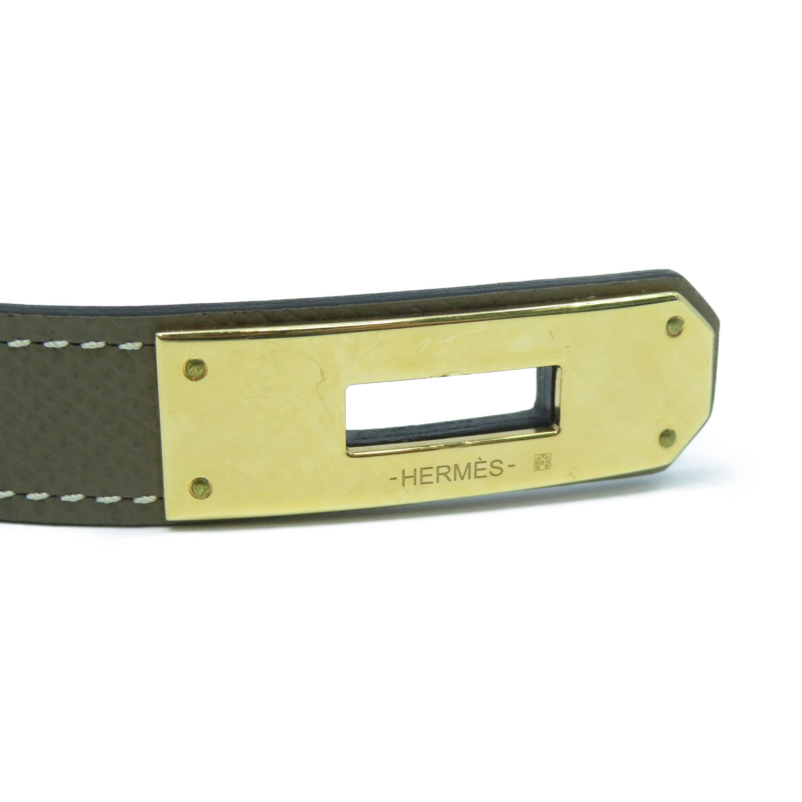 HERMES Epsom皮革Kelly Belt金扣皮帶Etoupe大象灰色