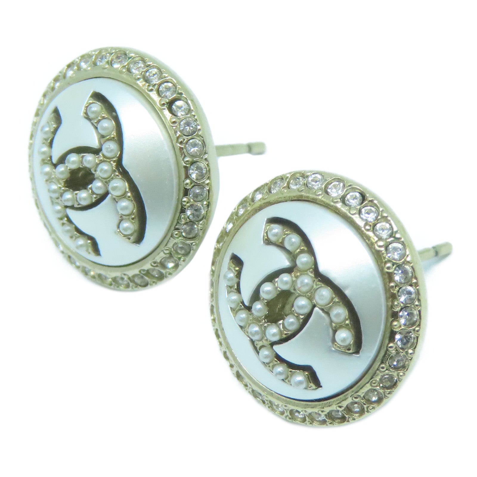 CHANEL 金屬Earrings耳環白色/金色