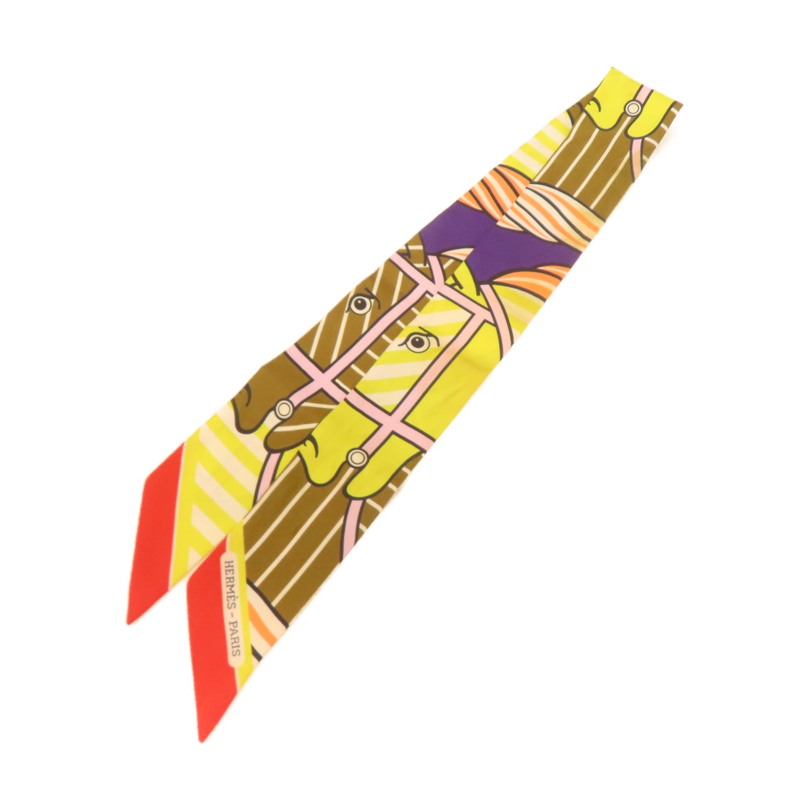 HERMES 絲質Twilly絲巾黃色/綠色/紅色/紫色