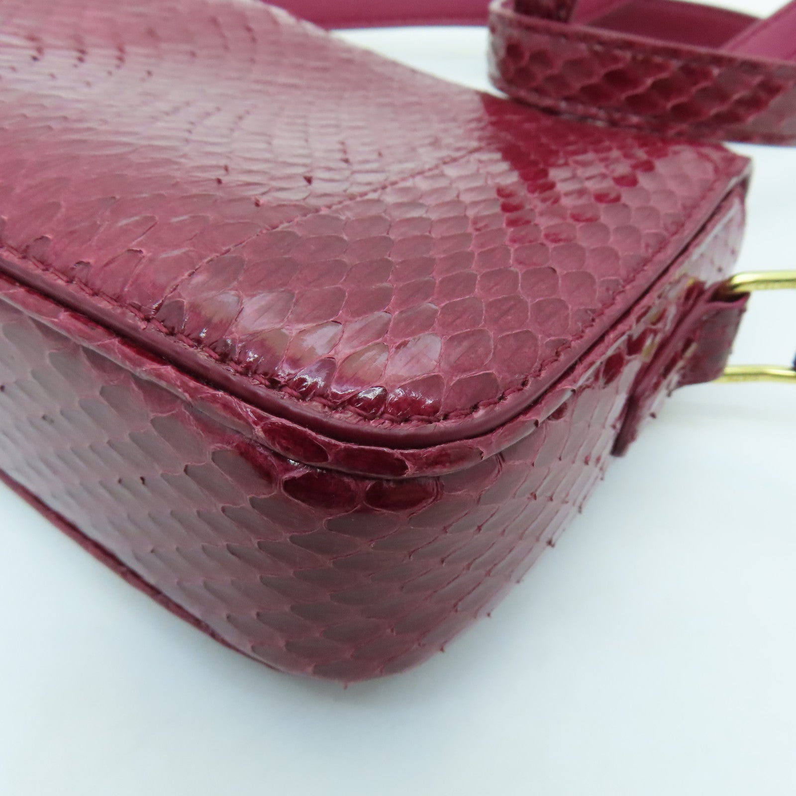 CELINE Snakeskin Leather Triomphe Nano Shoulder Bag Fuchsia with Gold Buckle