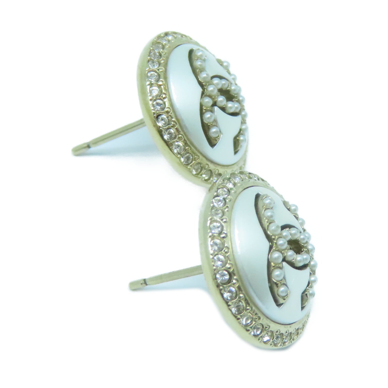 CHANEL 金屬Earrings耳環白色/金色