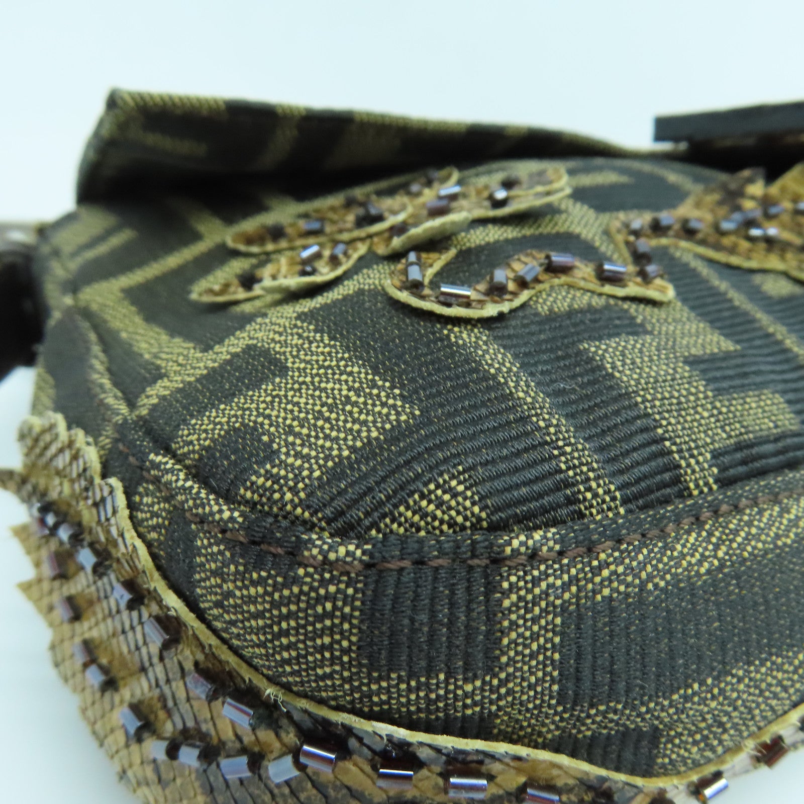 FENDI 帆布Baguette金扣/銀扣肩背袋啡色