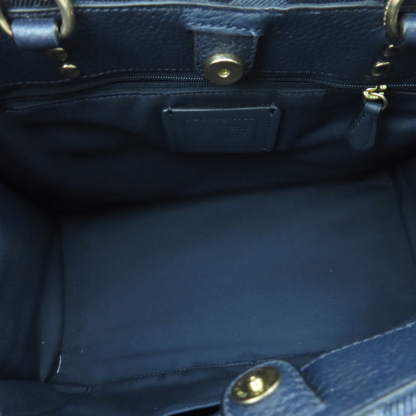 COACH Canvas 2 Way Shoulder Gold Buckle Handle Shoulder Backpack Dark Blue/White