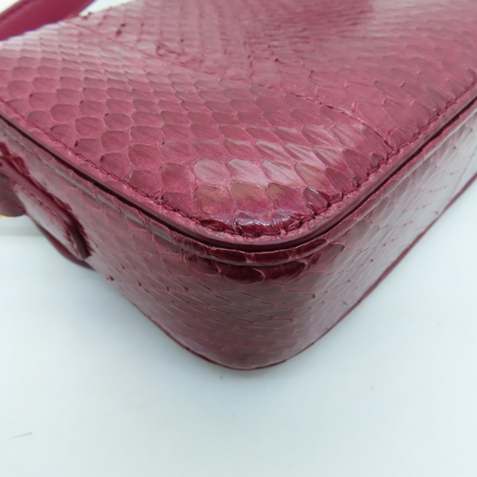 CELINE Snakeskin Leather Triomphe Nano Shoulder Bag Fuchsia with Gold Buckle