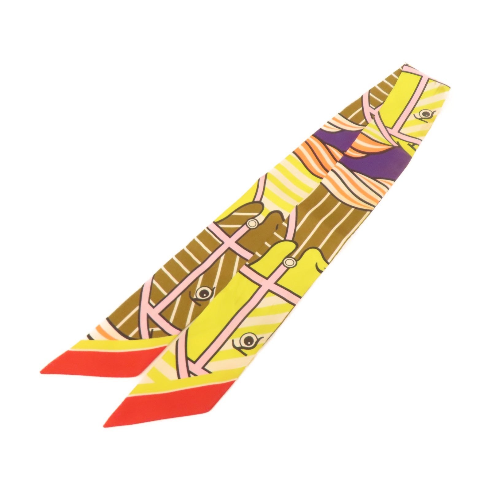 HERMES 絲質Twilly絲巾黃色/綠色/紅色/紫色