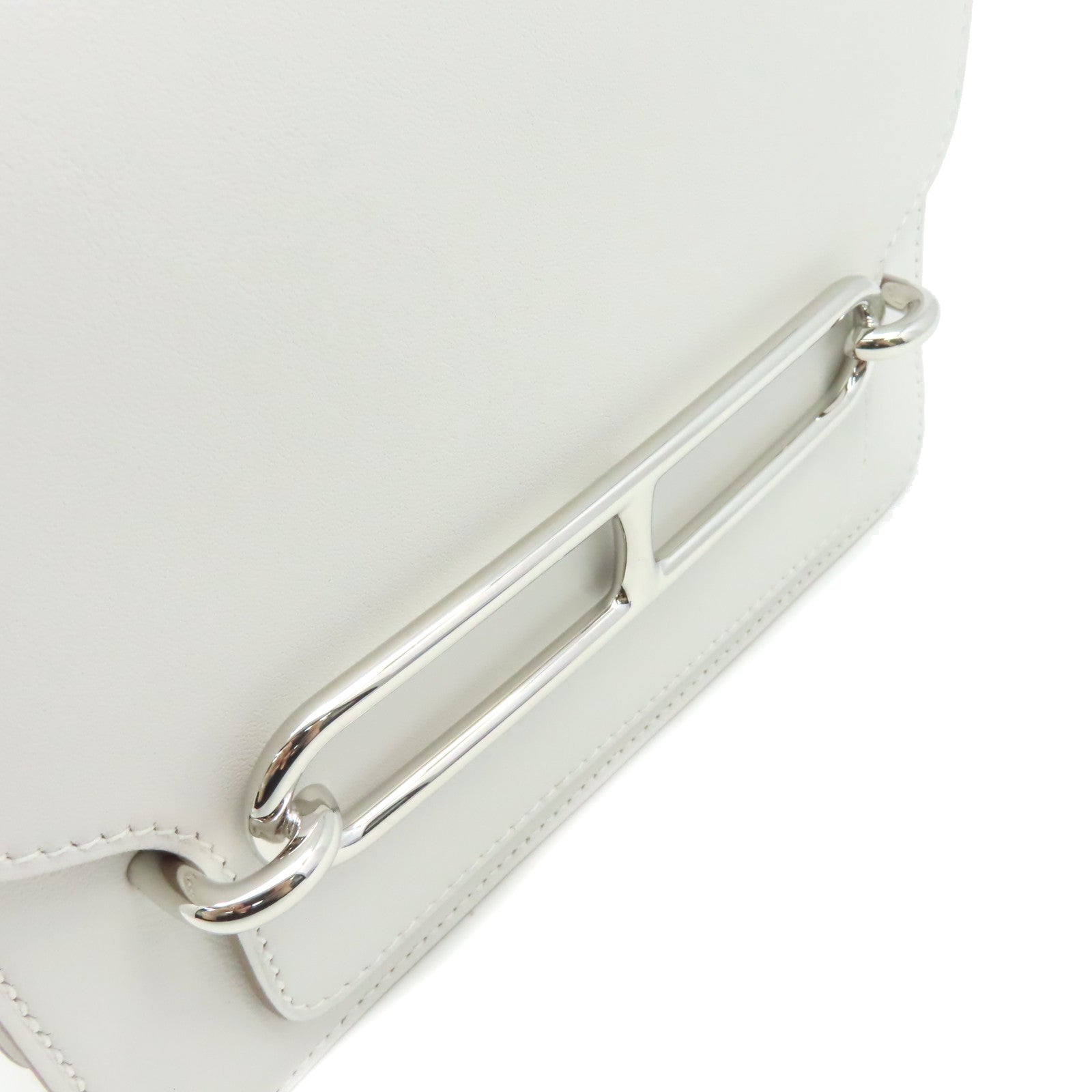 HERMES Evercolor皮革Mini Roulis Shoulder Bag銀扣肩背袋Gris Pale/奶灰色