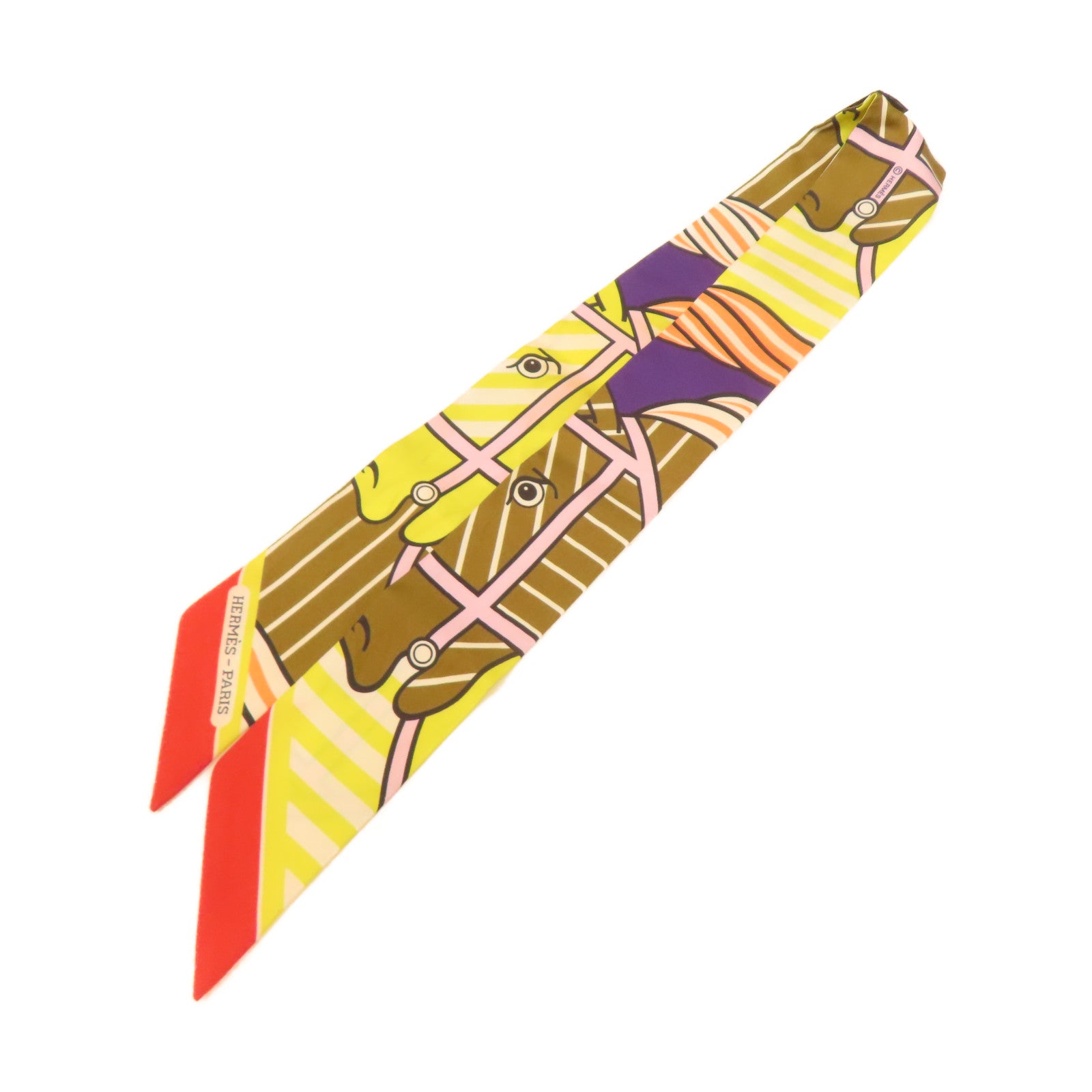 HERMES 絲質Twilly絲巾黃色/綠色/紅色/紫色