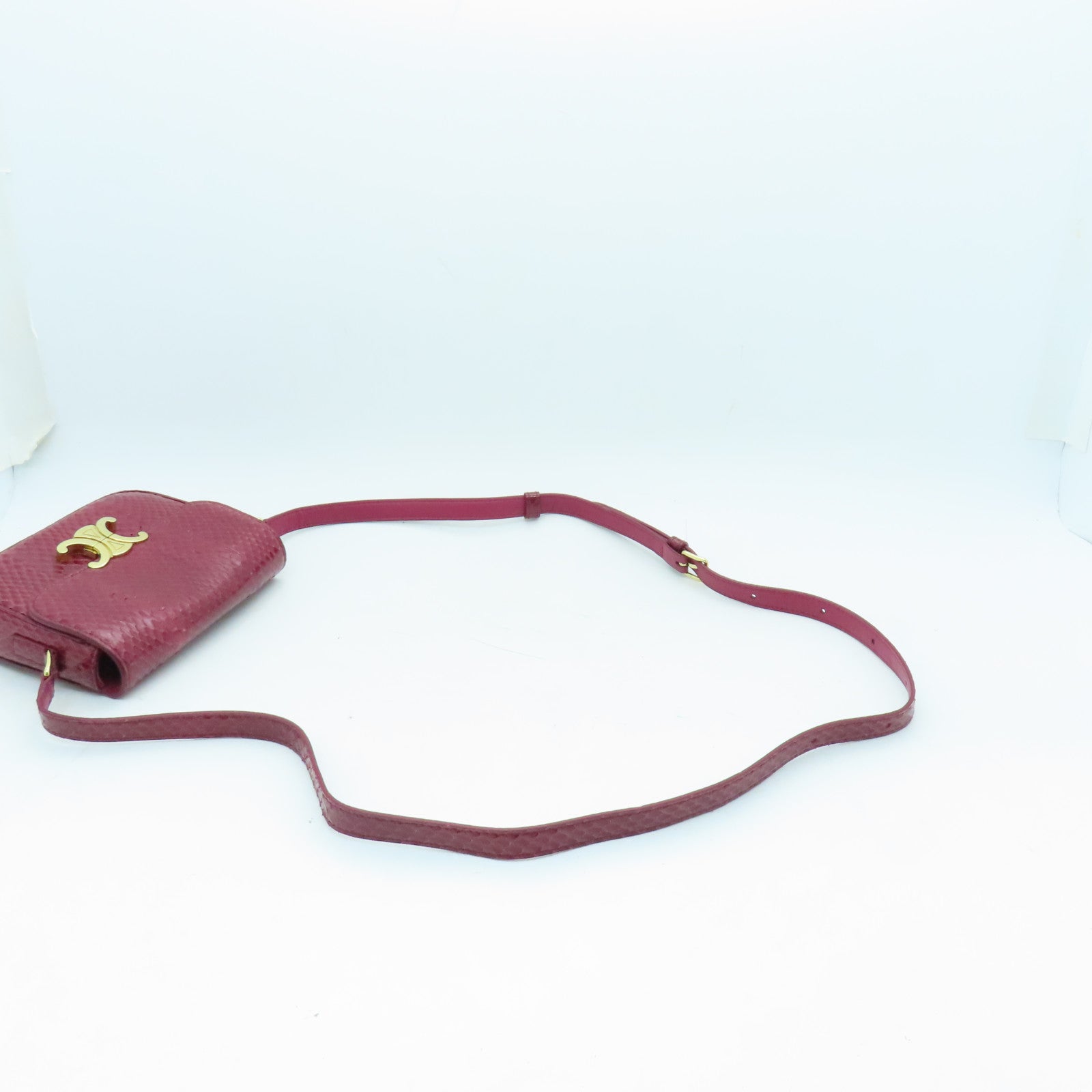 CELINE Snakeskin Leather Triomphe Nano Shoulder Bag Fuchsia with Gold Buckle