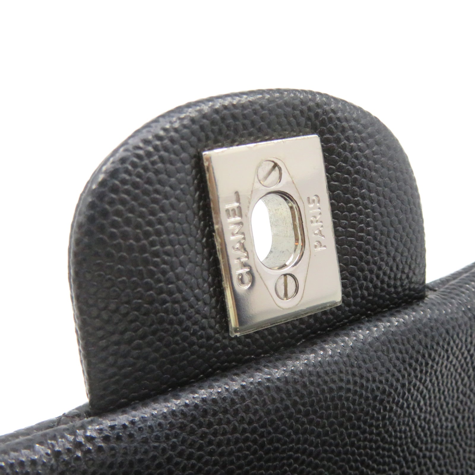 CHANEL 菱格Caviar皮革Chain Shoulder Bag銀扣鏈帶肩背袋碳灰色