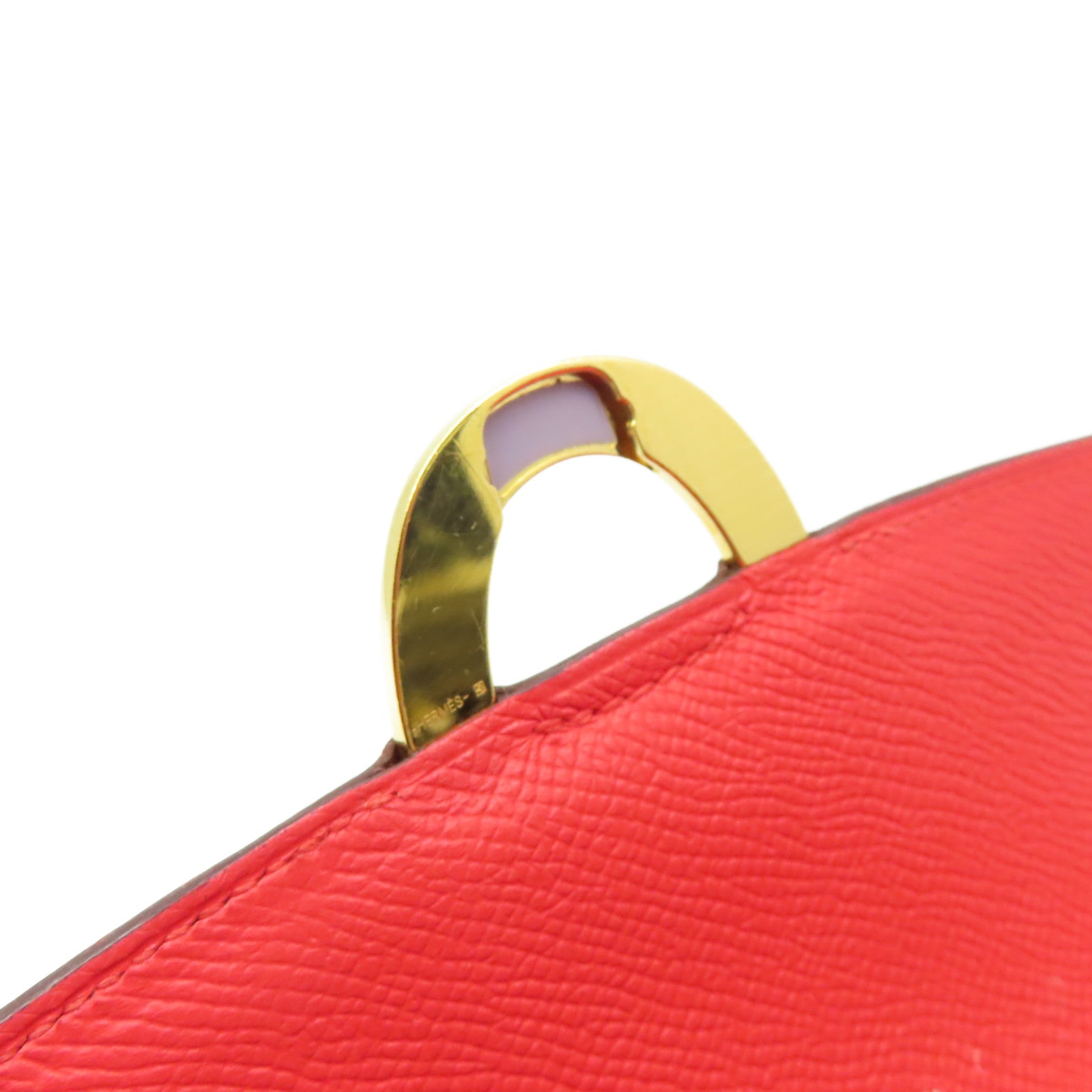 HERMES Epsom皮革Cherche Midi 22 Clutch Bag金扣手拿包Rouge Tomate番茄紅色