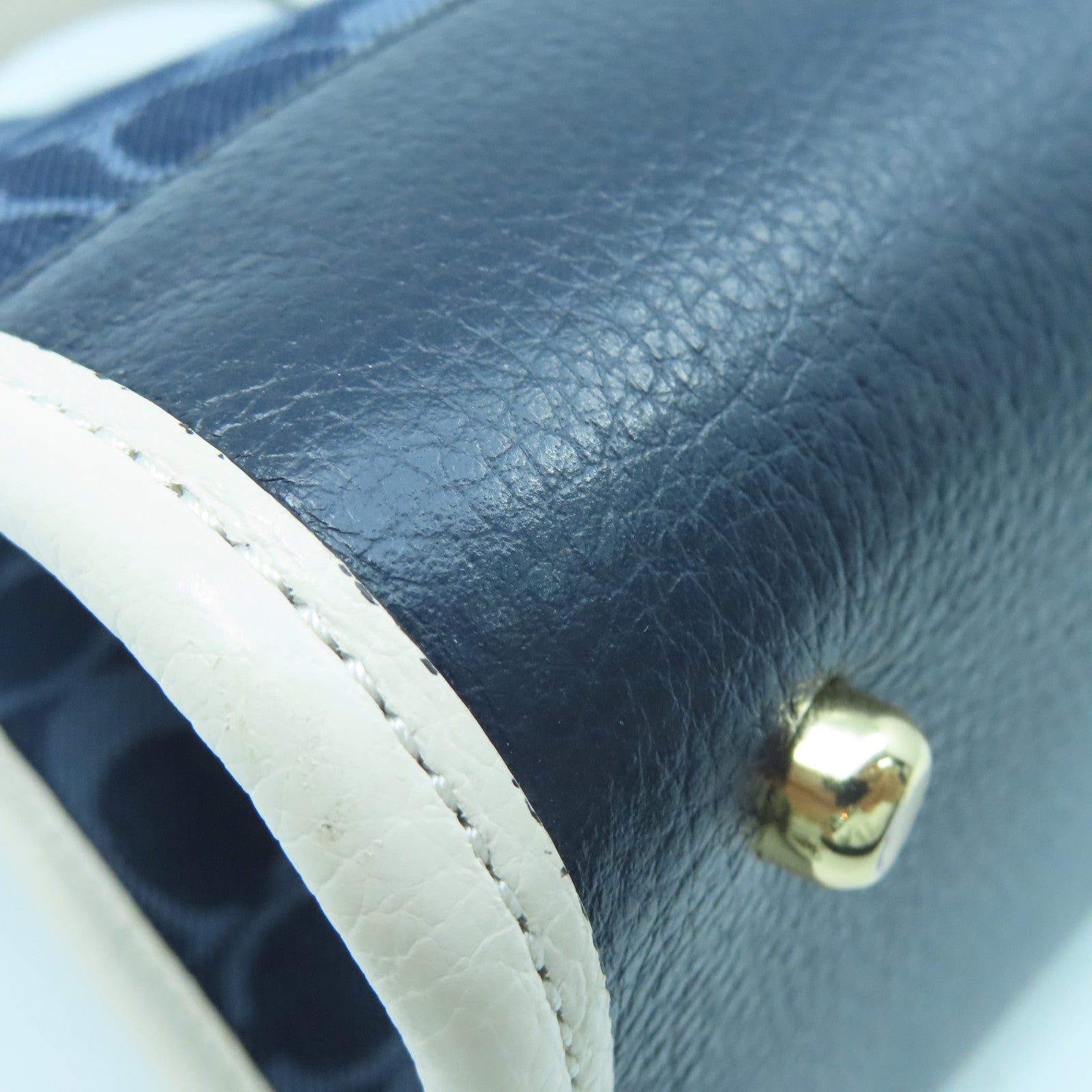 COACH Canvas 2 Way Shoulder Gold Buckle Handle Shoulder Backpack Dark Blue/White