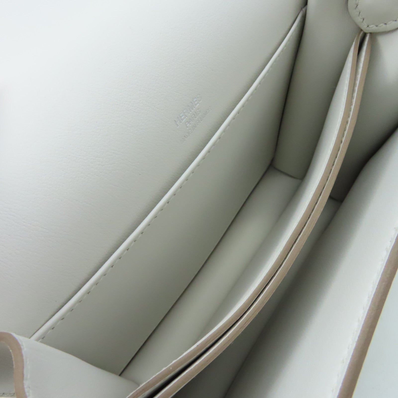 HERMES Evercolor皮革Mini Roulis Shoulder Bag銀扣肩背袋Gris Pale/奶灰色