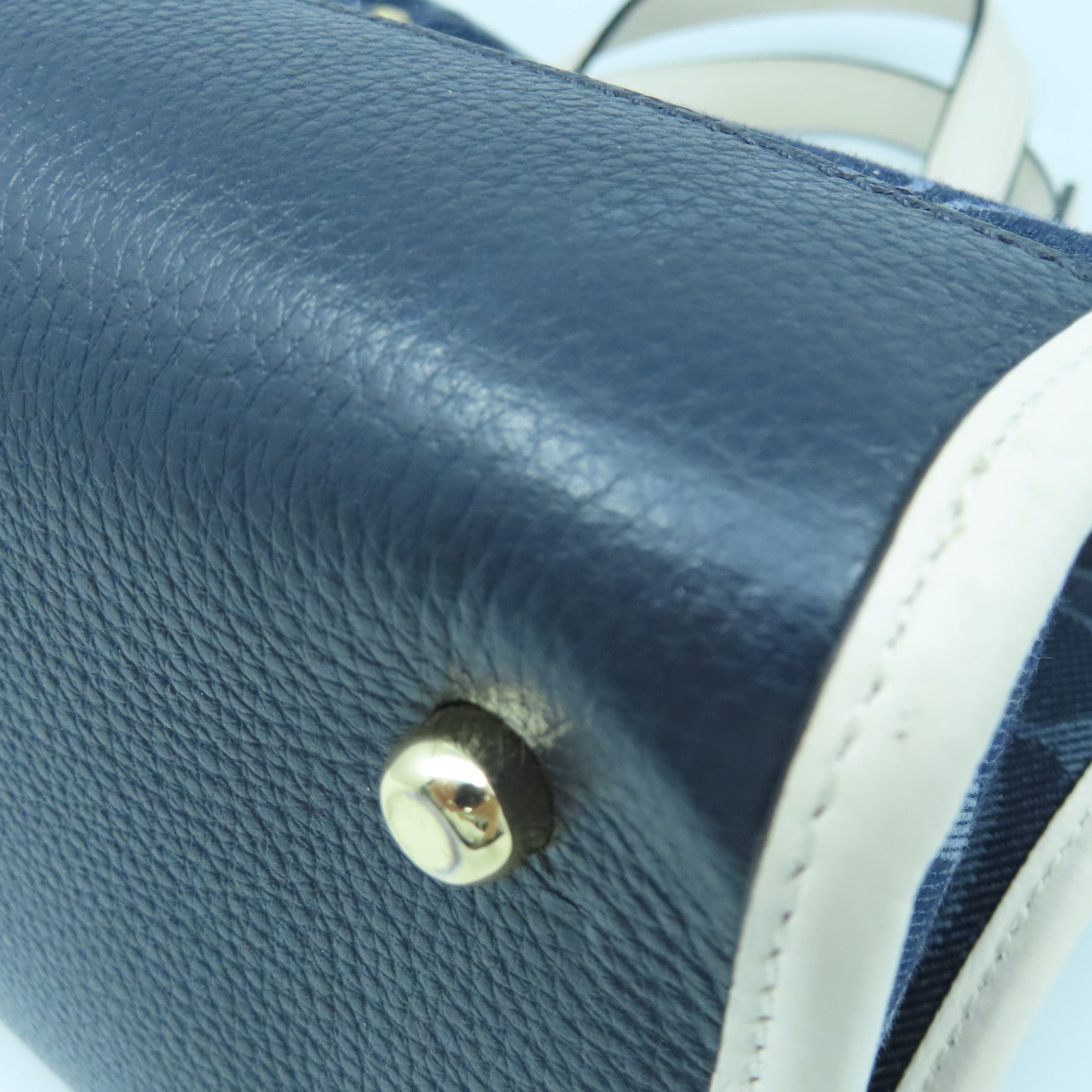 COACH Canvas 2 Way Shoulder Gold Buckle Handle Shoulder Backpack Dark Blue/White