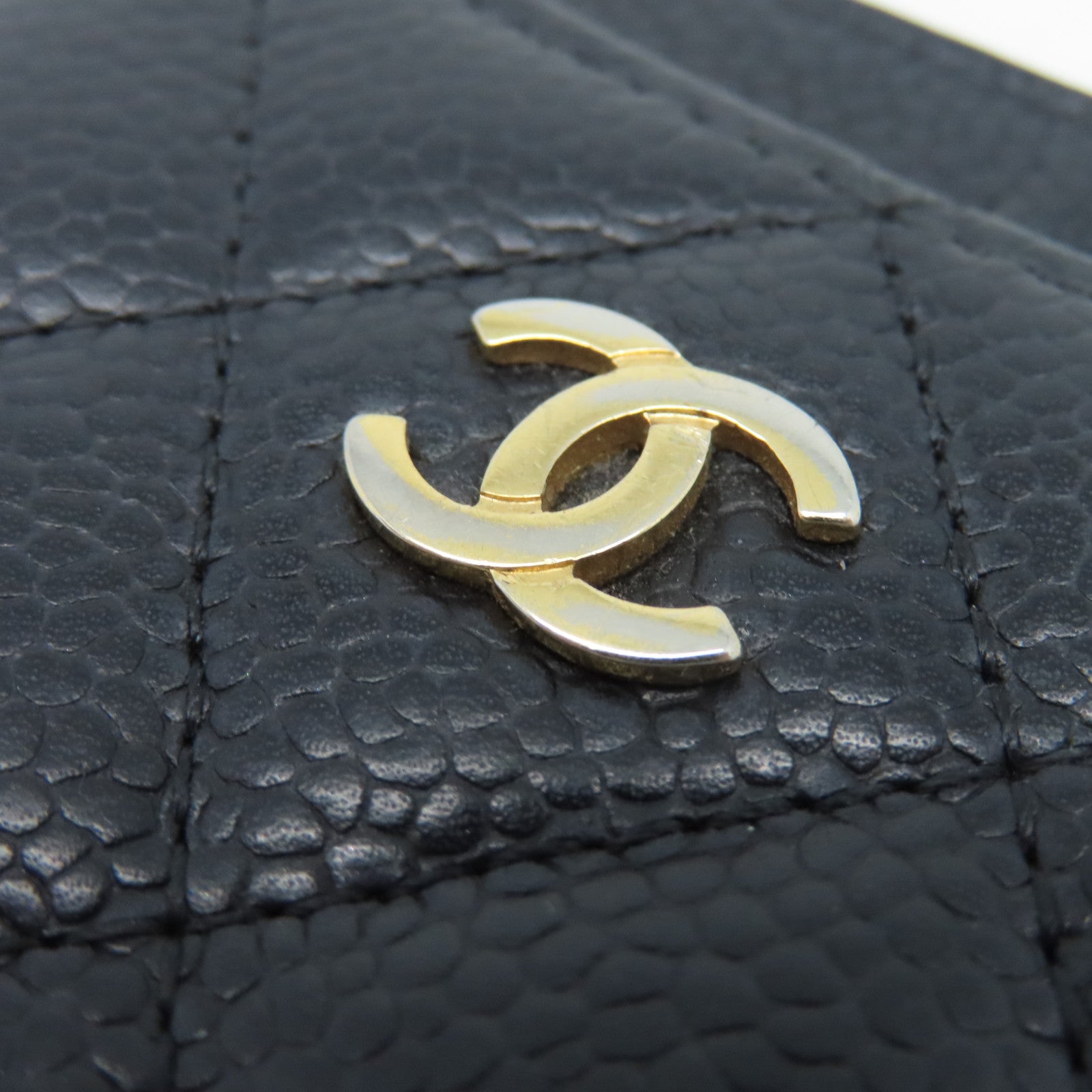 CHANEL 菱格牛皮皮革Card Case金扣卡片套黑色