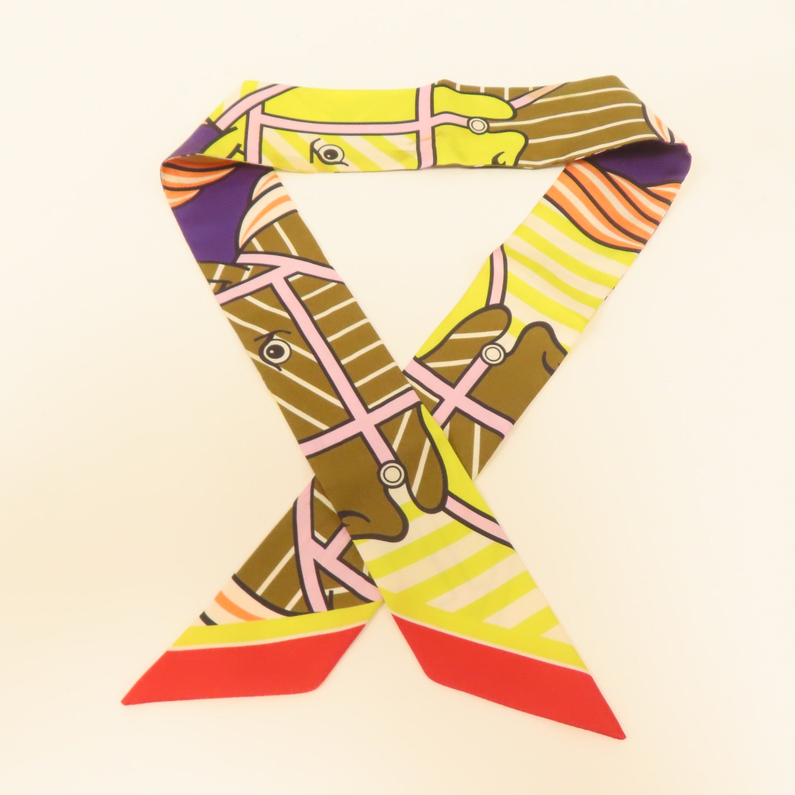 HERMES 絲質Twilly絲巾黃色/綠色/紅色/紫色