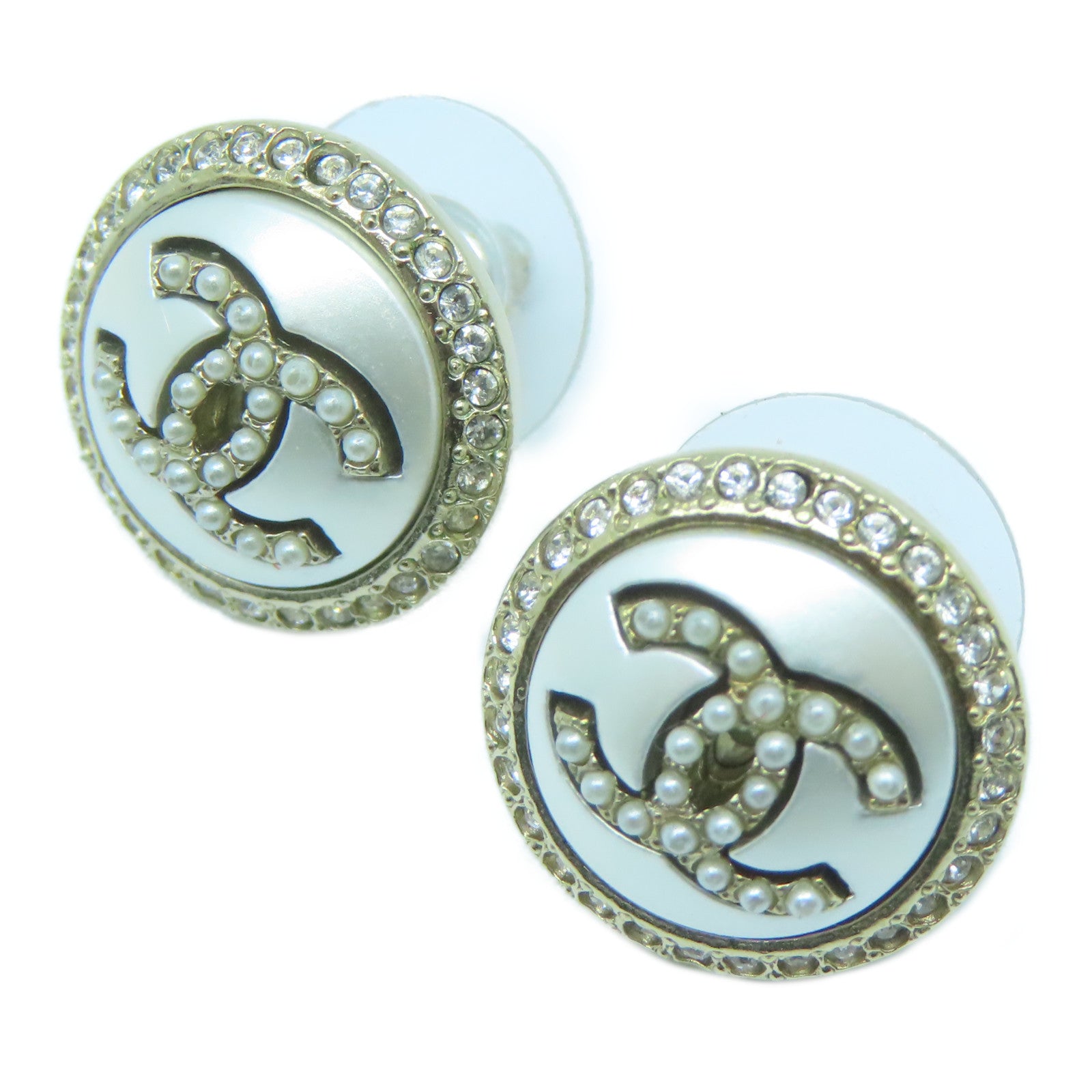 CHANEL 金屬Earrings耳環白色/金色