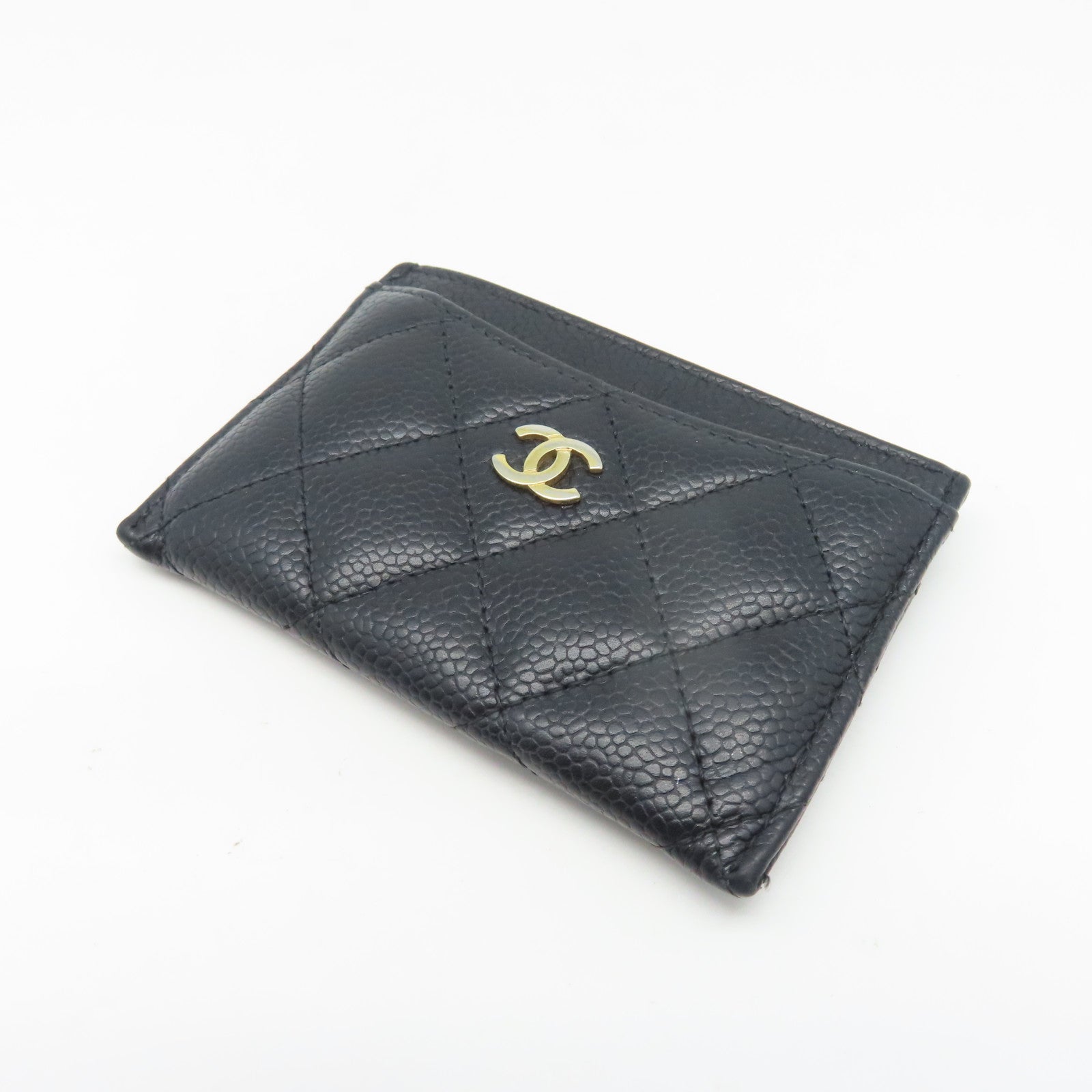CHANEL 菱格牛皮皮革Card Case金扣卡片套黑色