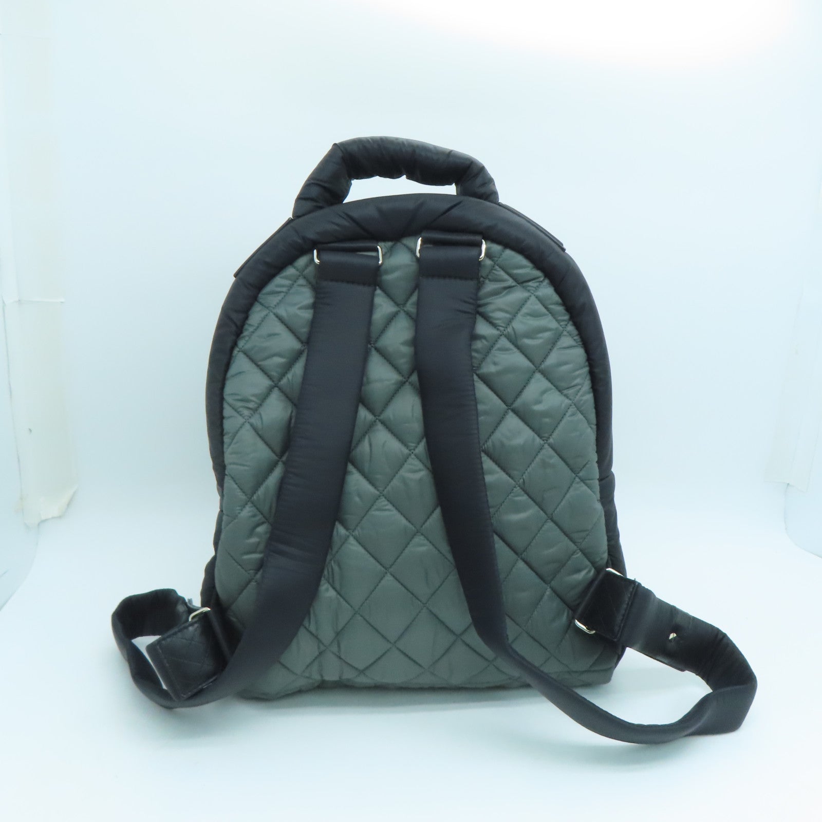 CHANEL 菱格尼龍Backpack銀扣背包黑色綠色
