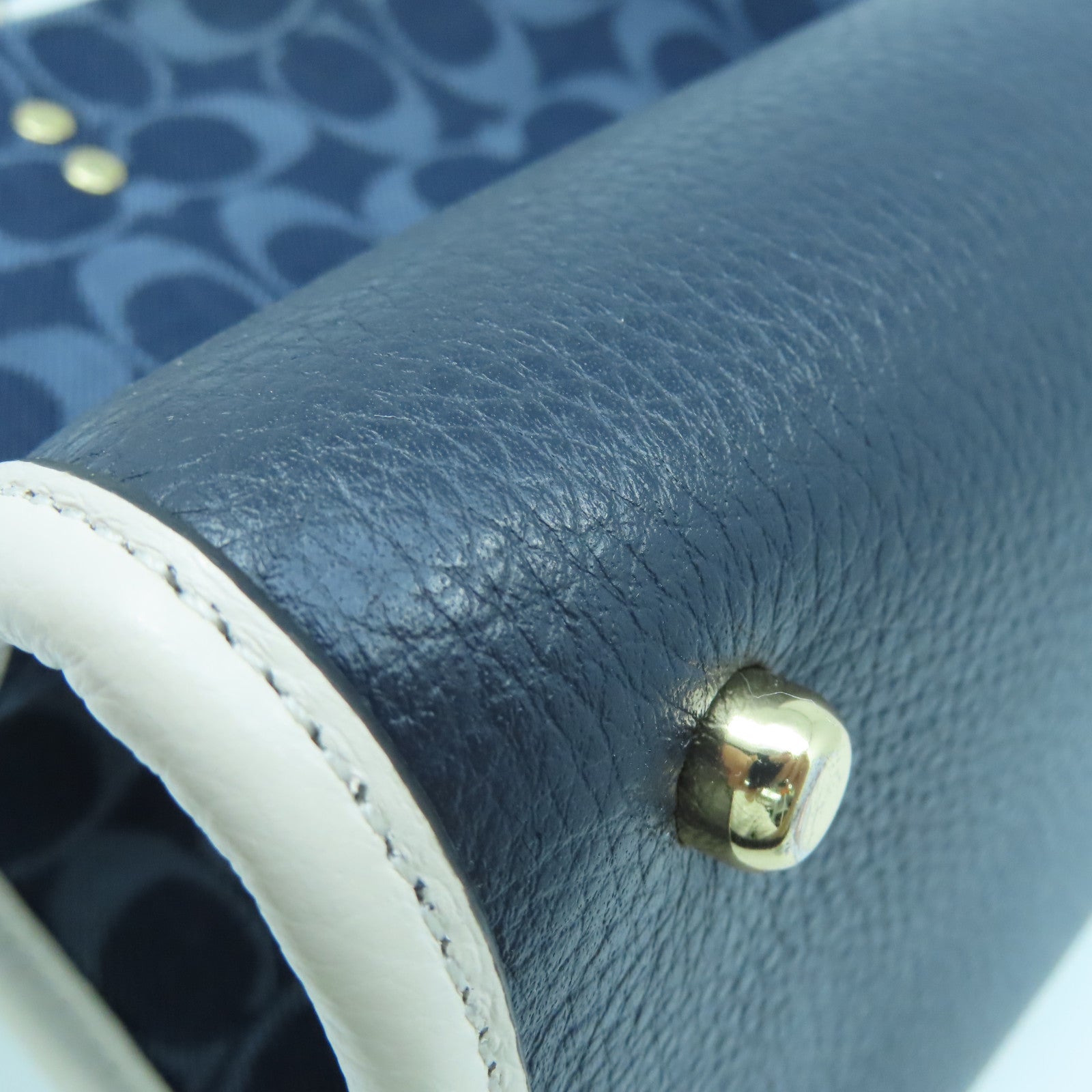 COACH Canvas 2 Way Shoulder Gold Buckle Handle Shoulder Backpack Dark Blue/White