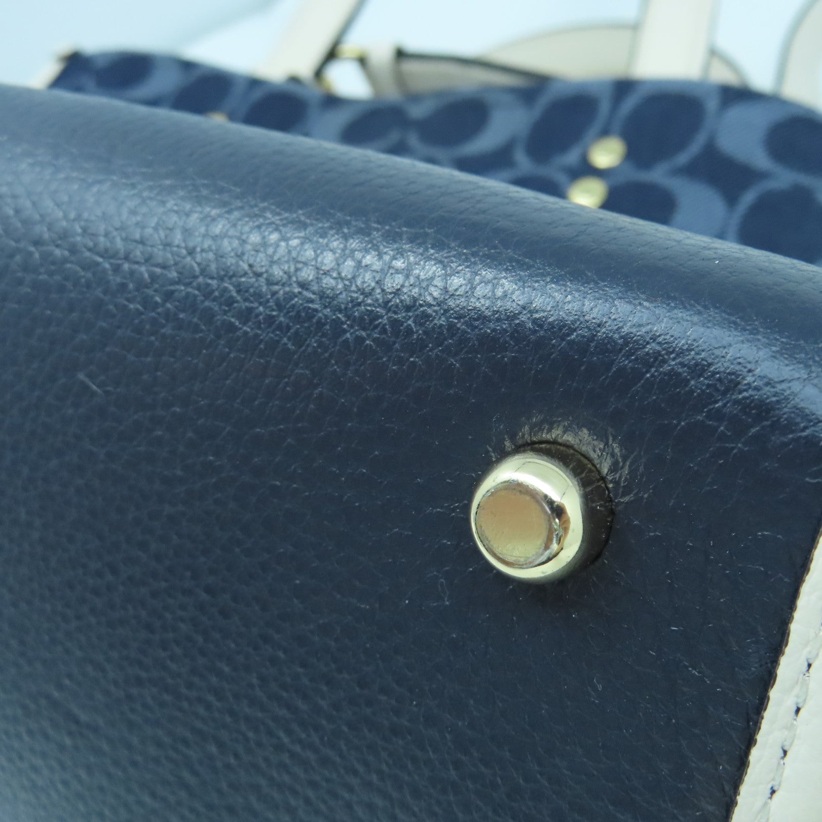 COACH Canvas 2 Way Shoulder Gold Buckle Handle Shoulder Backpack Dark Blue/White